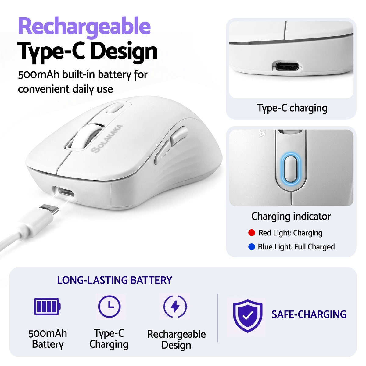 SOLAKAKA Silent Wireless Mouse Bluetooth 2.4GHz 4200 DPI 7 Buttons