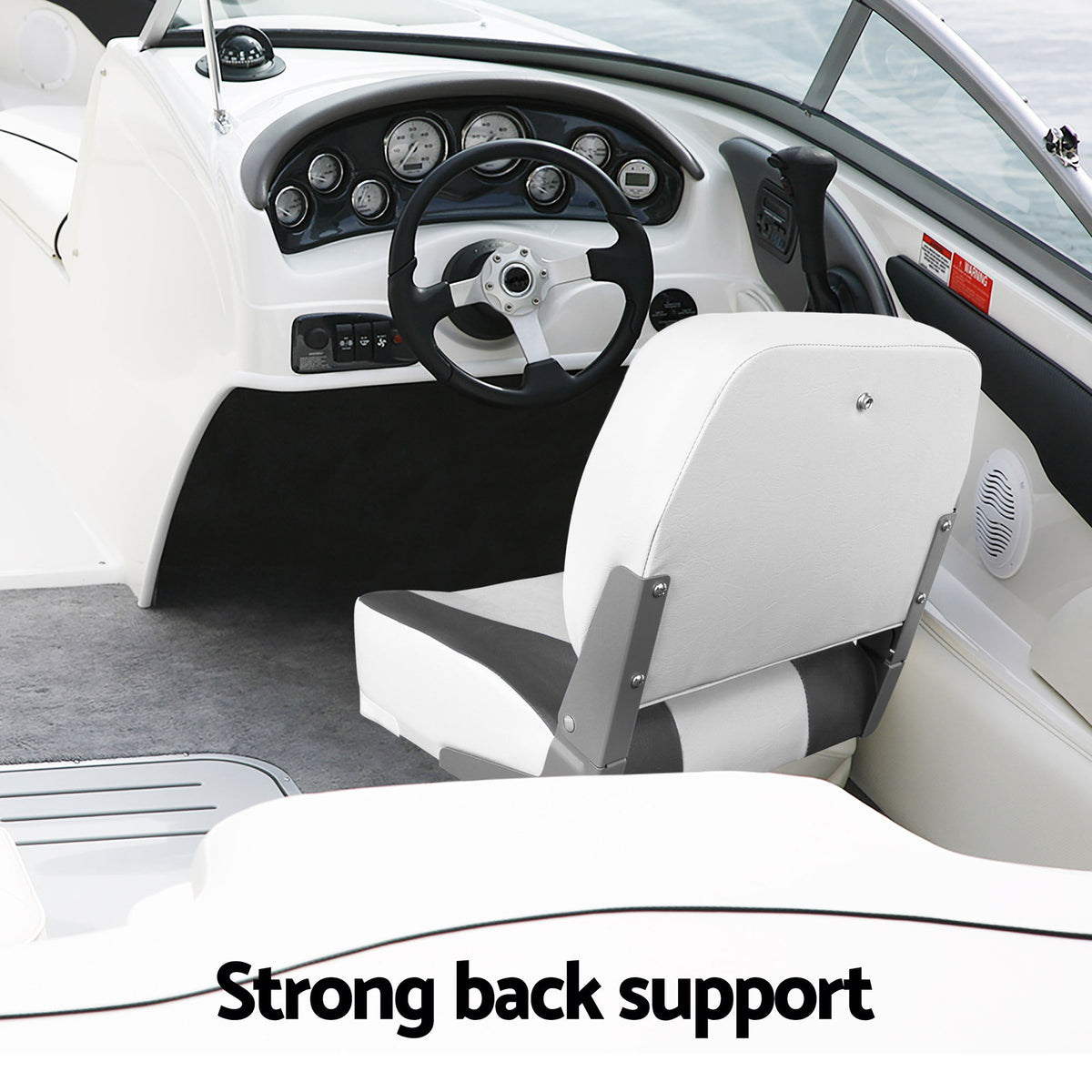 Seamanship 2X Folding Boat Seats with 2X Adjustable Pedestals 34–46cm Marine Swivel Low Back 13cm Padding Charcoal