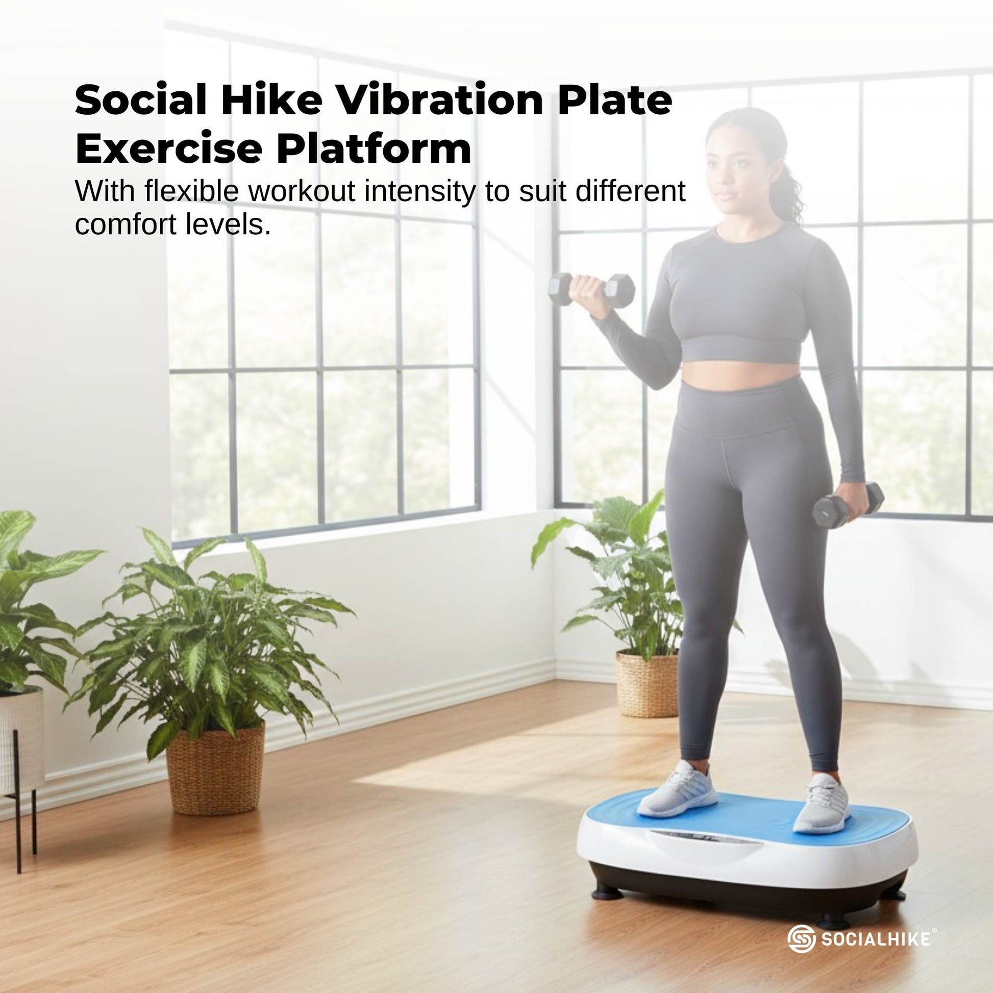 Social Hike 55cm Vibration Plate Machine Full Body Exercise Platform 200W Blue