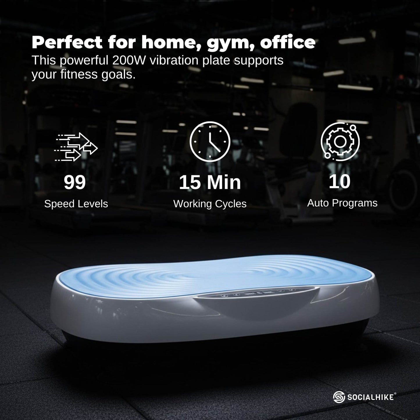 Social Hike 55cm Vibration Plate Machine Full Body Exercise Platform 200W Blue