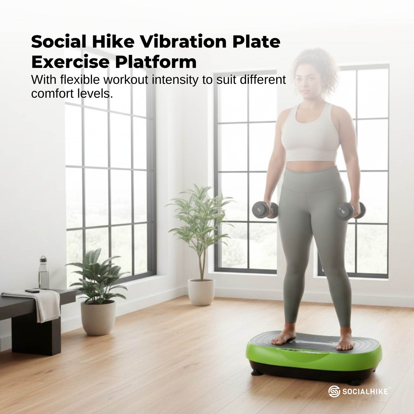Social Hike 55cm Vibration Plate Machine Full Body Exercise Platform 200W Green