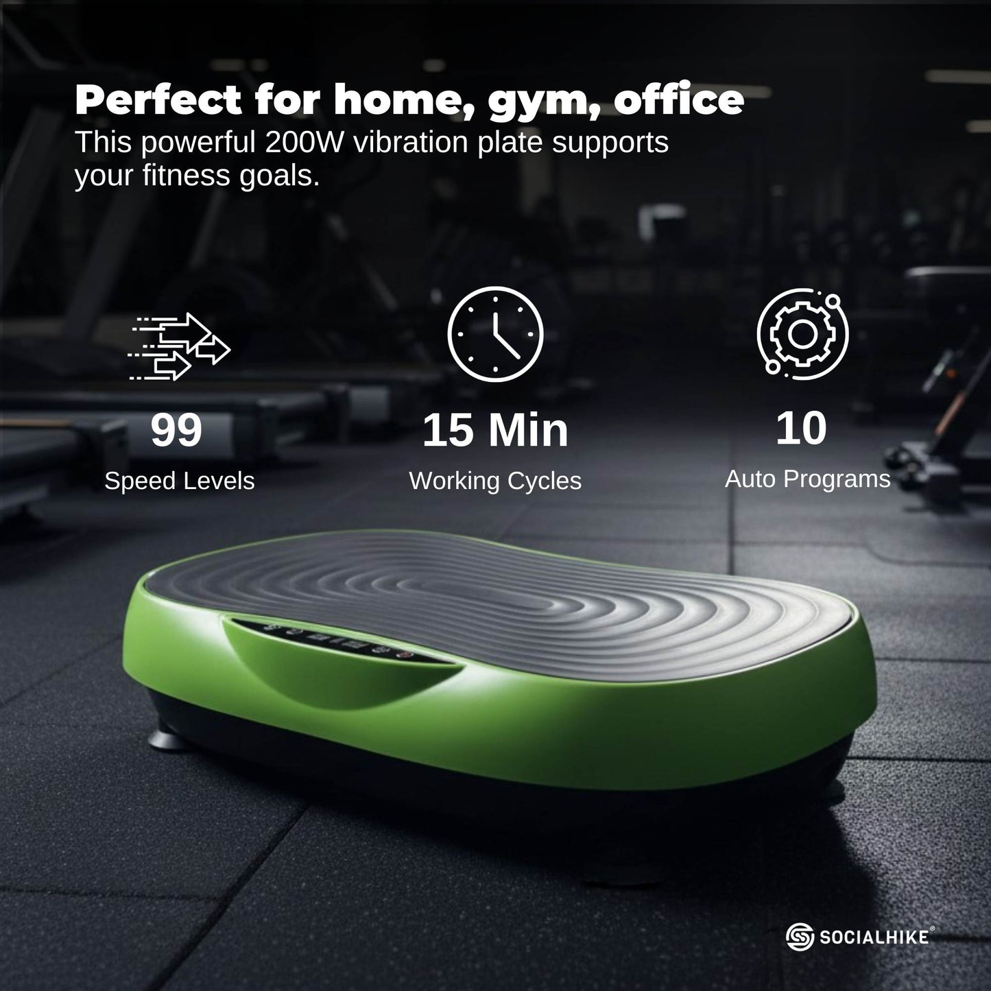 Social Hike 55cm Vibration Plate Machine Full Body Exercise Platform 200W Green