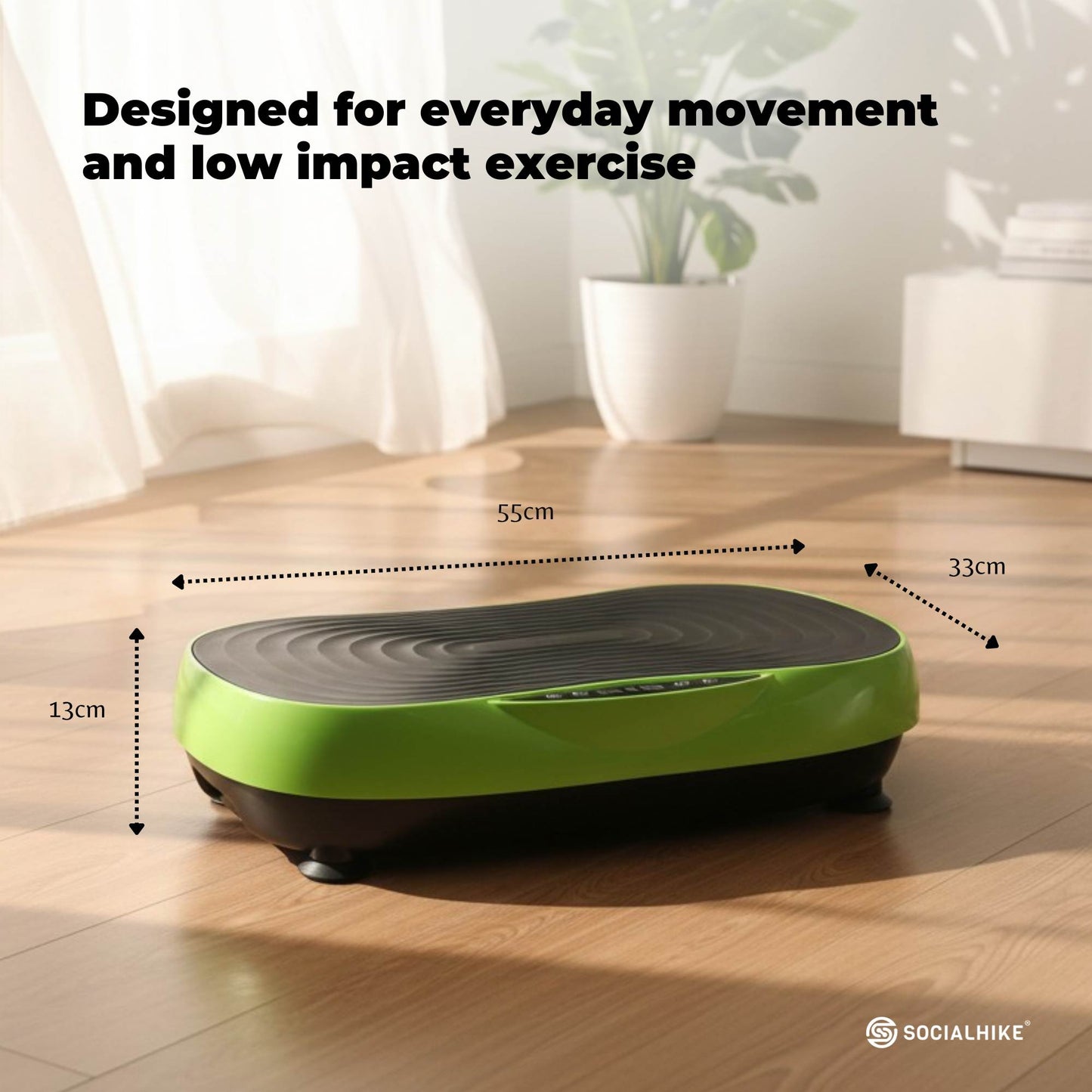 Social Hike 55cm Vibration Plate Machine Full Body Exercise Platform 200W Green