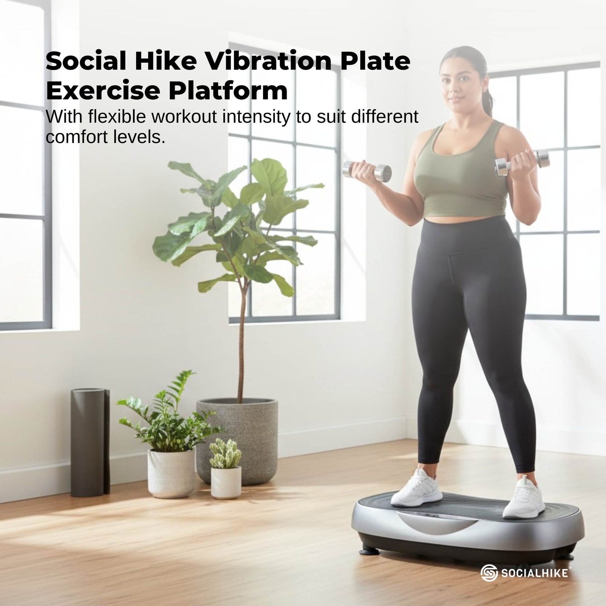 Social Hike 55cm Vibration Plate Machine Full Body Exercise Platform 200W Grey