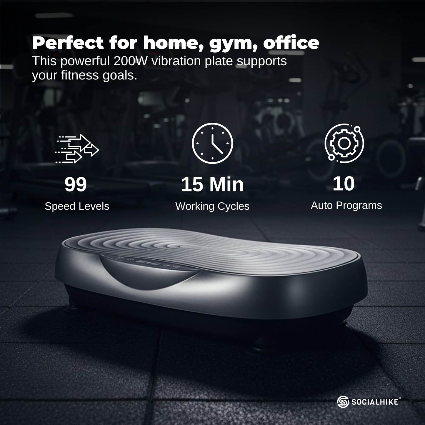 Social Hike 55cm Vibration Plate Machine Full Body Exercise Platform 200W Grey