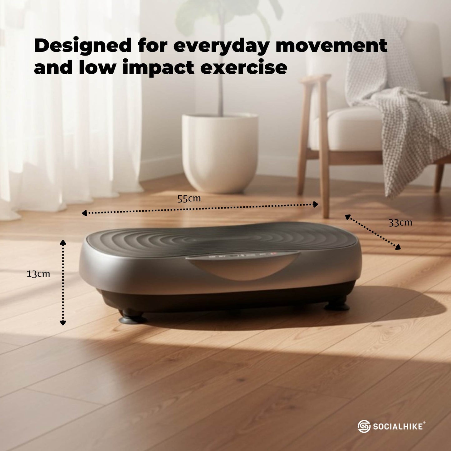 Social Hike 55cm Vibration Plate Machine Full Body Exercise Platform 200W Grey