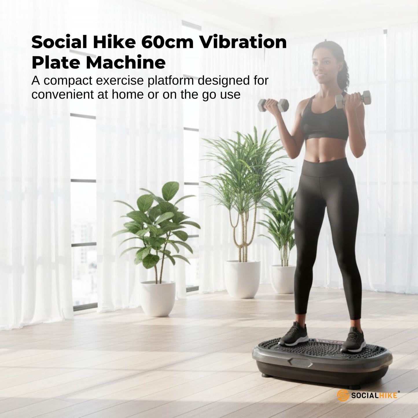 Social Hike 60cm Vibration Plate Machine Full Body Exercise Platform Black