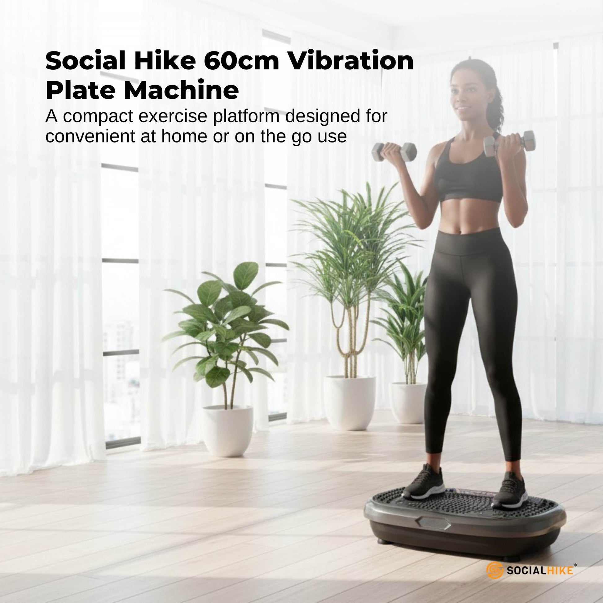 Social Hike 60cm Vibration Plate Machine Full Body Exercise Platform Black