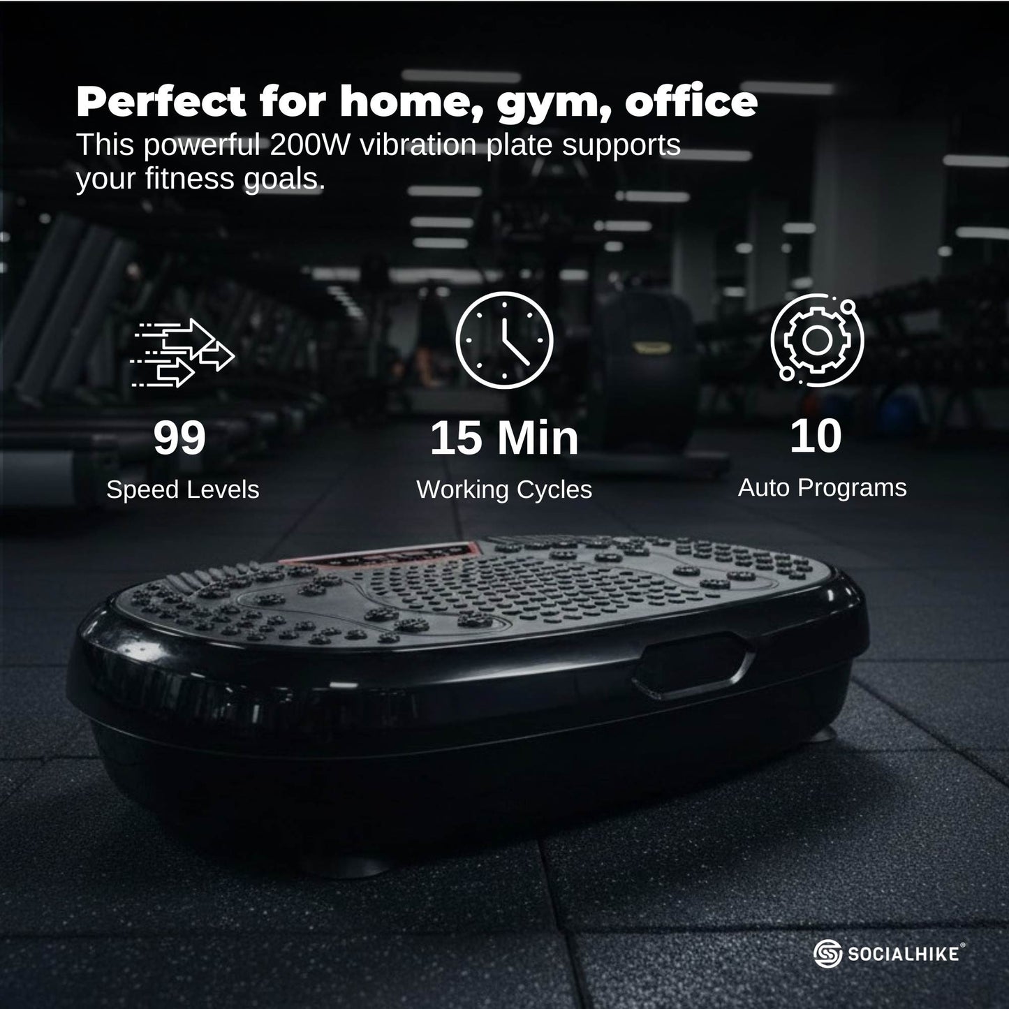 Social Hike 60cm Vibration Plate Machine Full Body Exercise Platform Black
