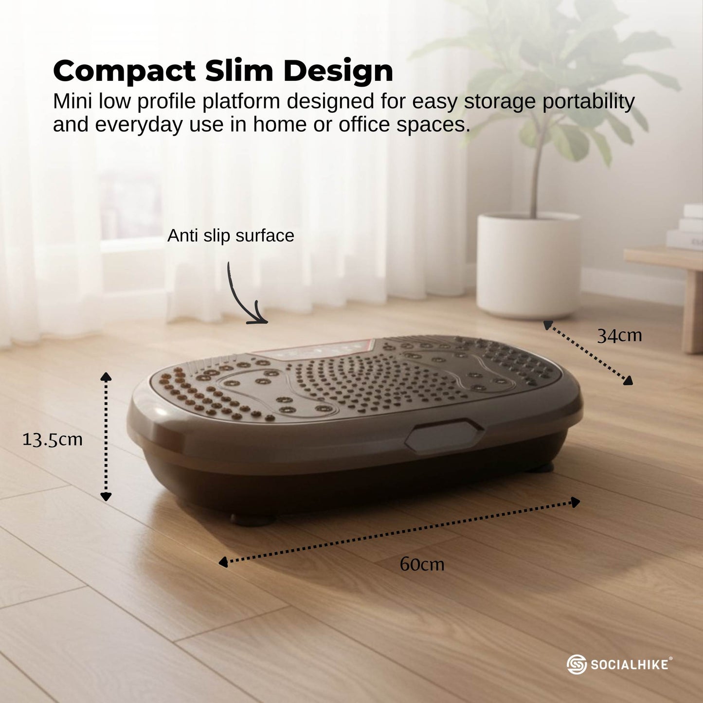Social Hike 60cm Vibration Plate Machine Full Body Exercise Platform Black
