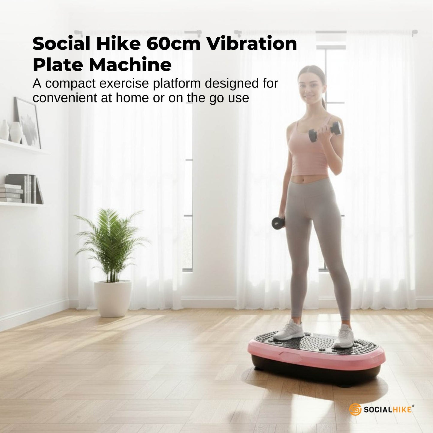 Social Hike 60cm Vibration Plate Machine Full Body Exercise Platform Pink
