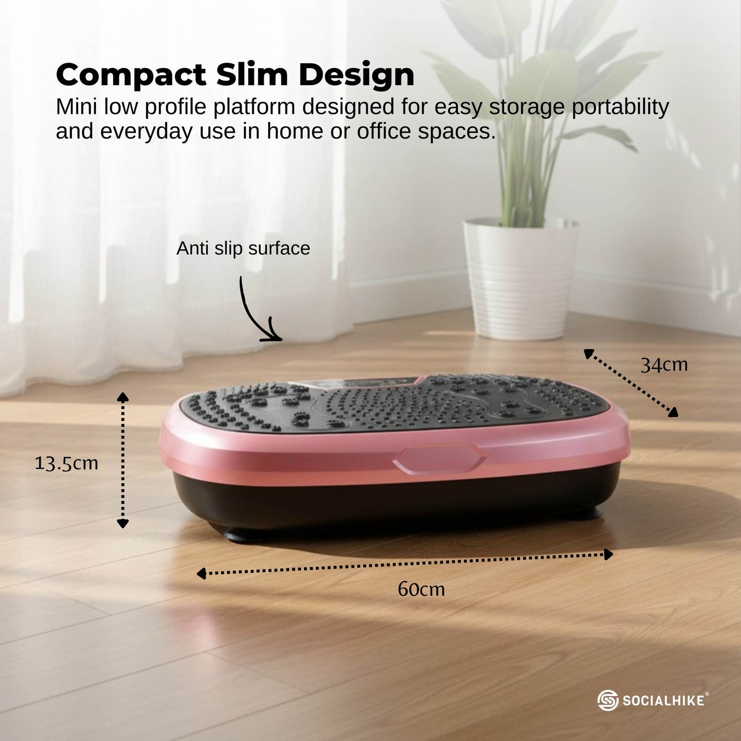 Social Hike 60cm Vibration Plate Machine Full Body Exercise Platform Pink