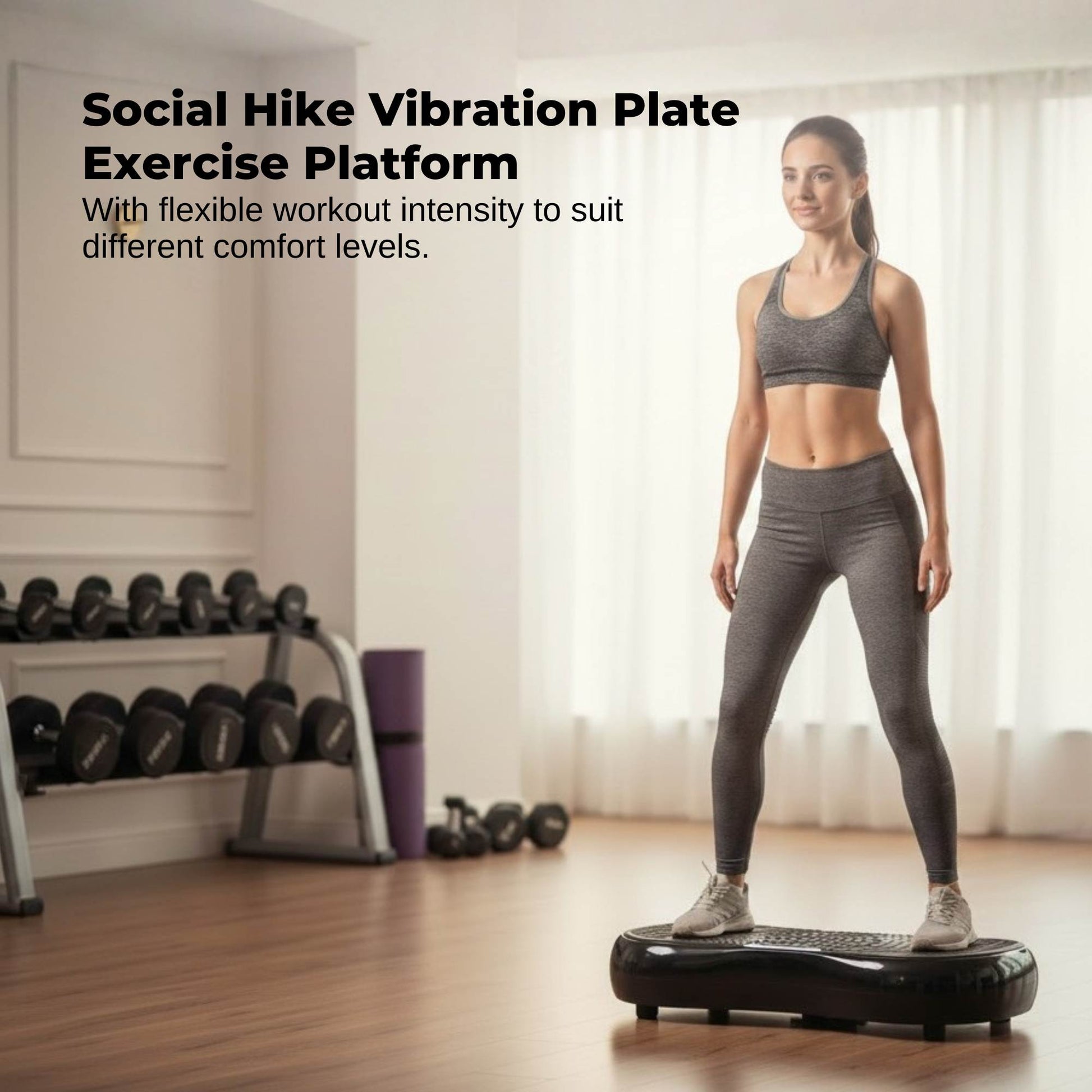 Social Hike 68cm Vibration Plate Machine Full Body Workout Platform Black