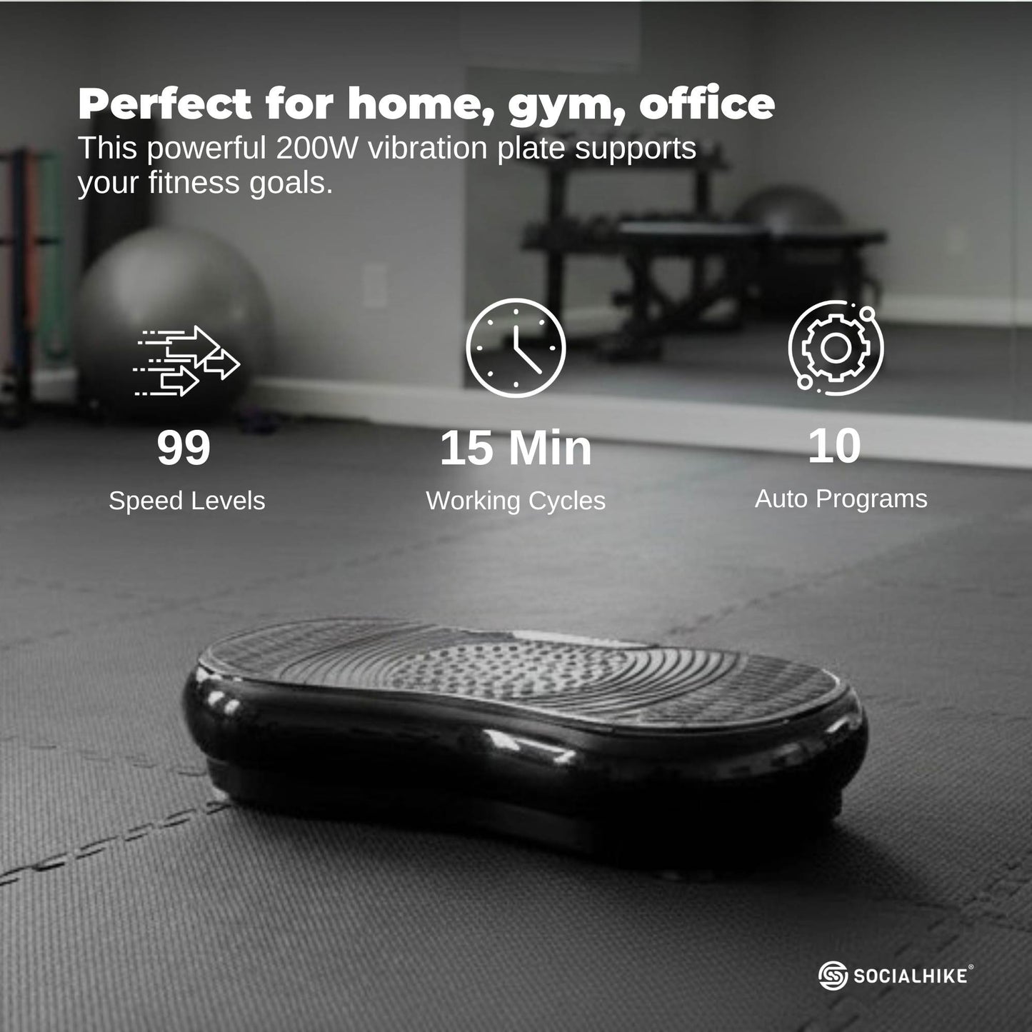 Social Hike 68cm Vibration Plate Machine Full Body Workout Platform Black