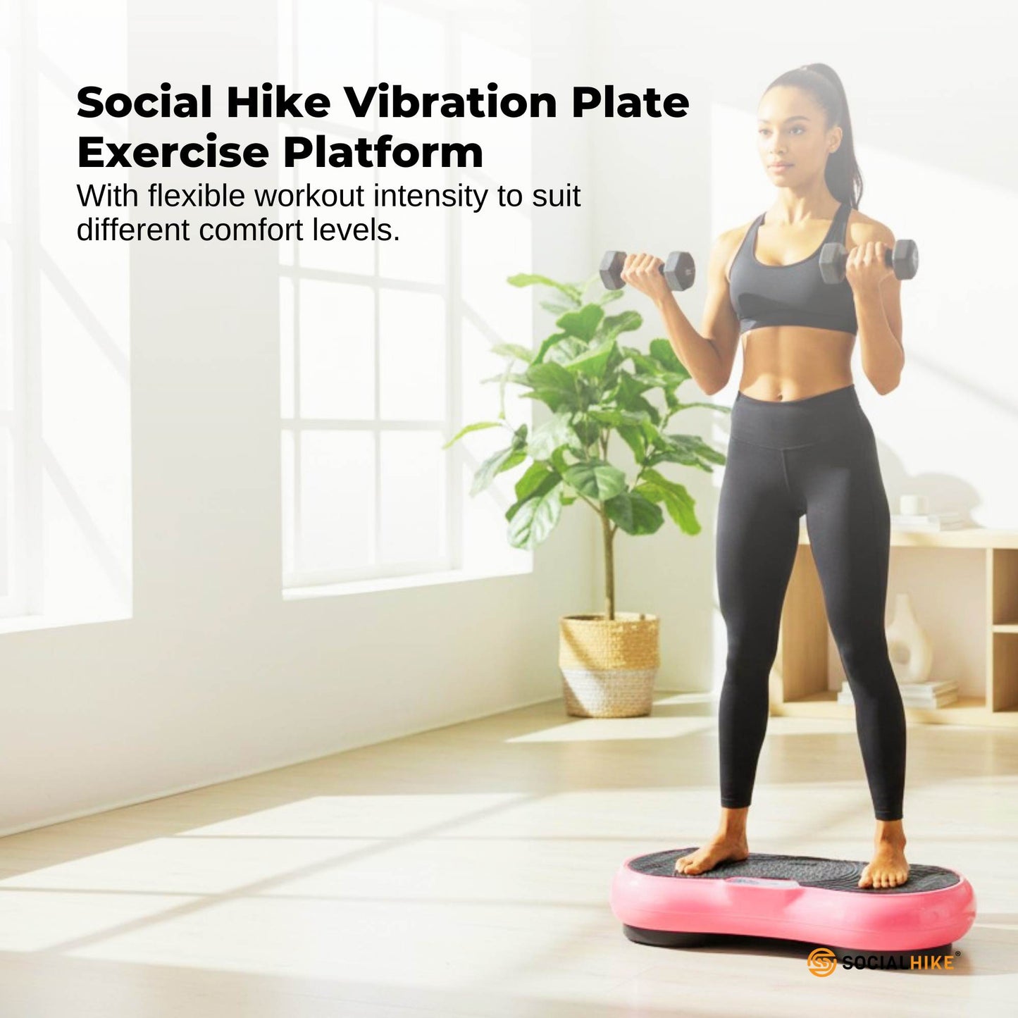 Social Hike 68cm Vibration Plate Machine Full Body Workout Platform Pink