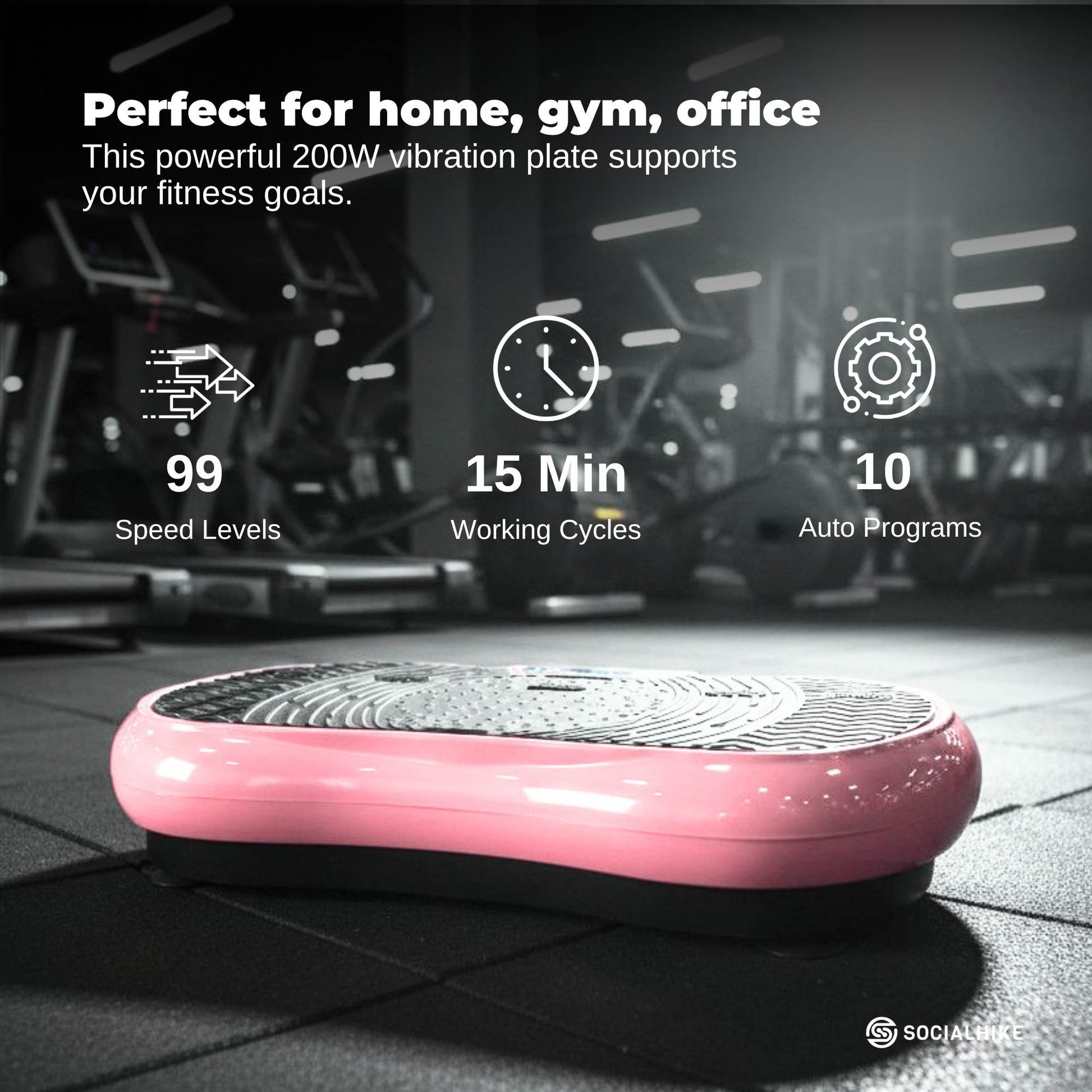 Social Hike 68cm Vibration Plate Machine Full Body Workout Platform Pink
