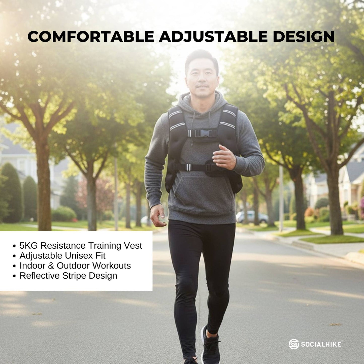 Social Hike 8Kg Weighted Vest Adjustable Fit For Running Walking Training
