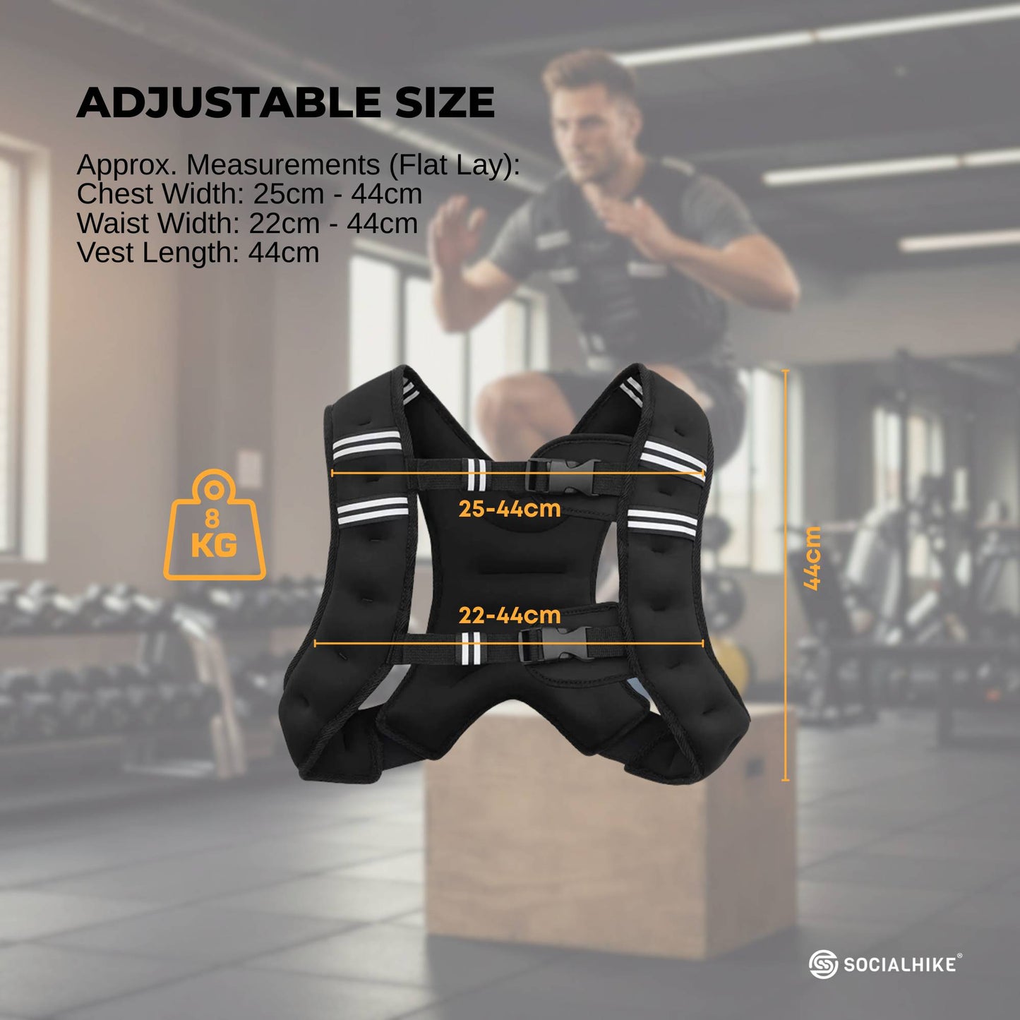 Social Hike 8Kg Weighted Vest Adjustable Fit For Running Walking Training