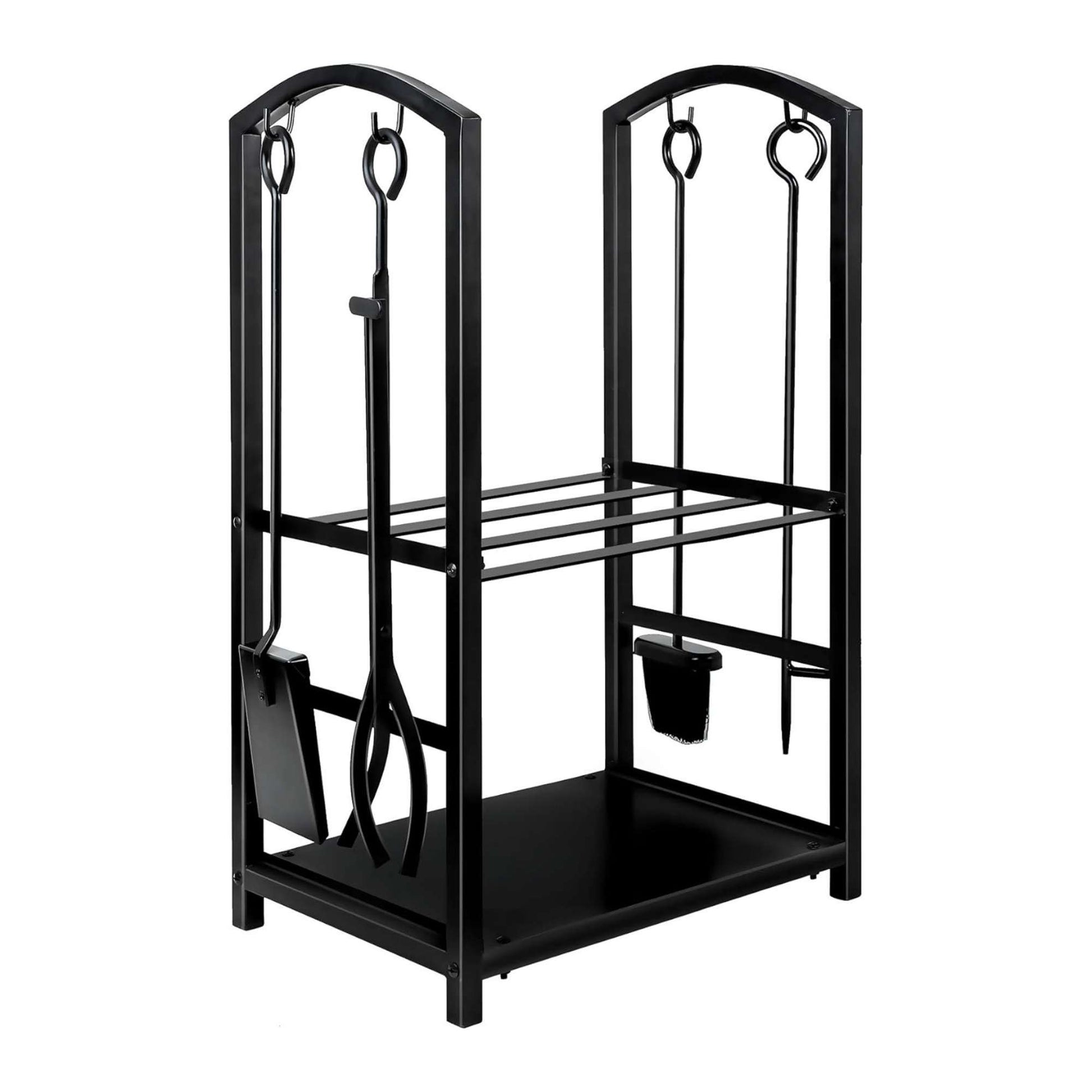 Social Hike Firewood Rack Stand and Fireplace Tool Set - Wood Log Holder
