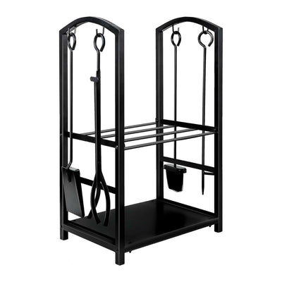 Social Hike Firewood Rack Stand and Fireplace Tool Set - Wood Log Holder