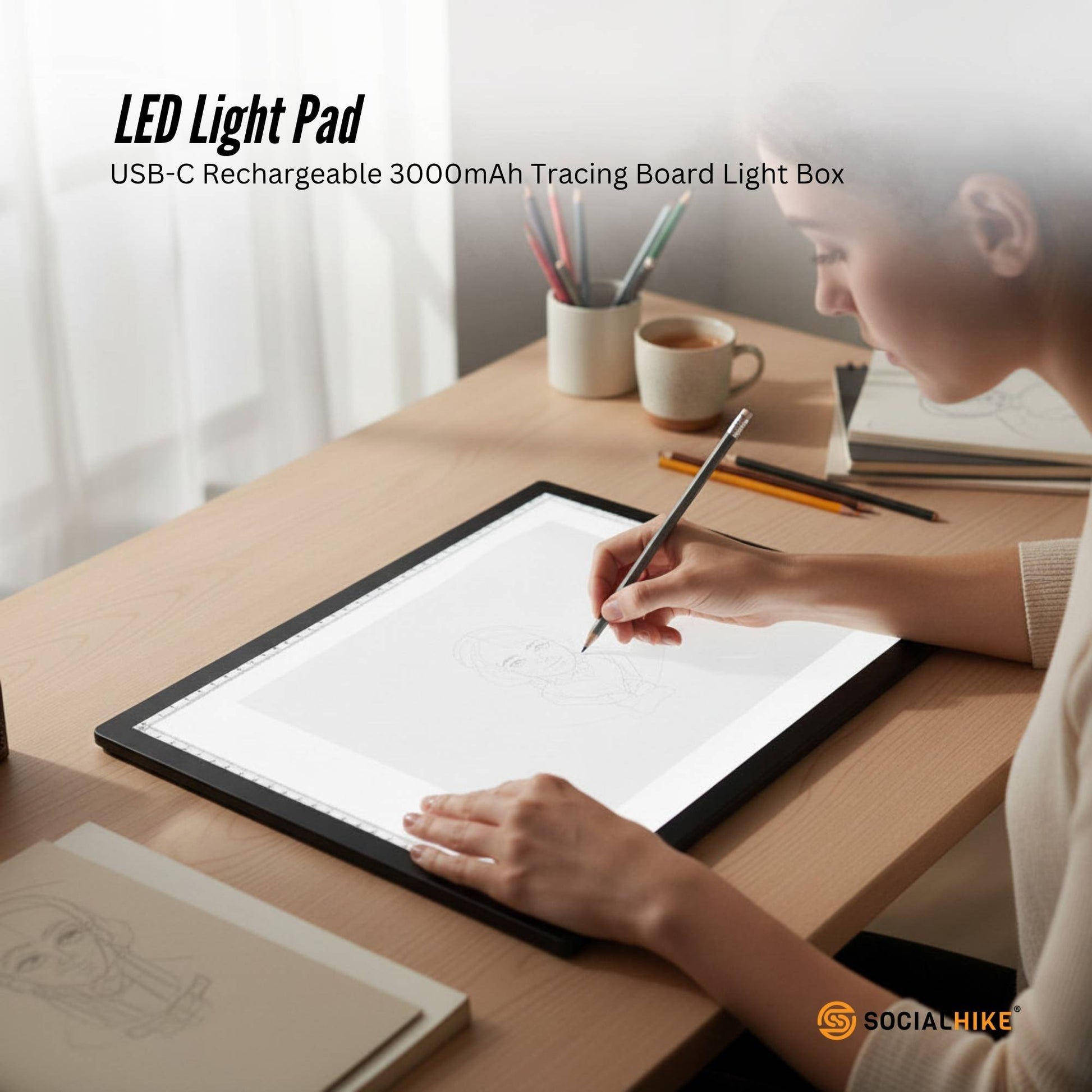 Social Hike LED Light Pad Tracing Board Rechargeable USB-C 3000mAh Light Box