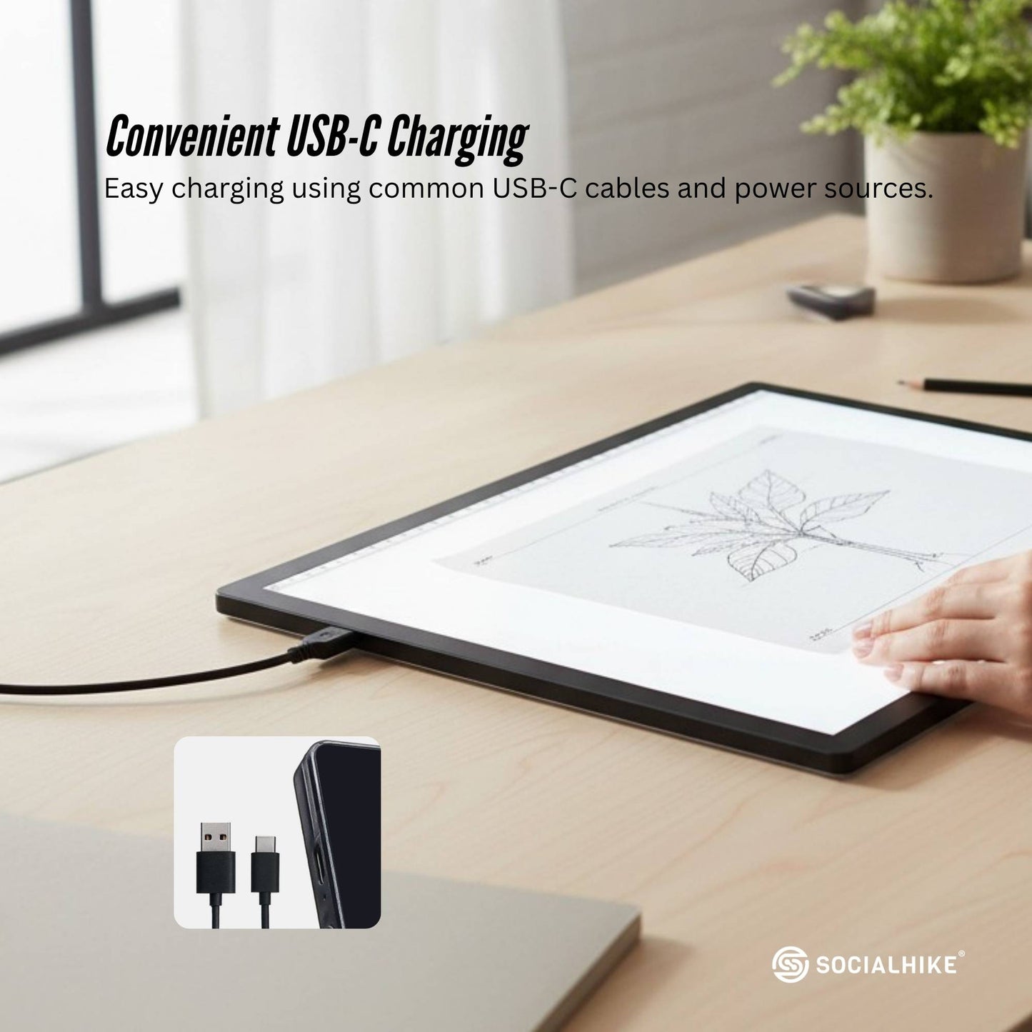 Social Hike LED Light Pad Tracing Board Rechargeable USB-C 3000mAh Light Box