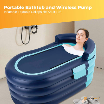 Social Hike Portable Bathtub and Wireless Pump - Inflatable Adult Tub Blue