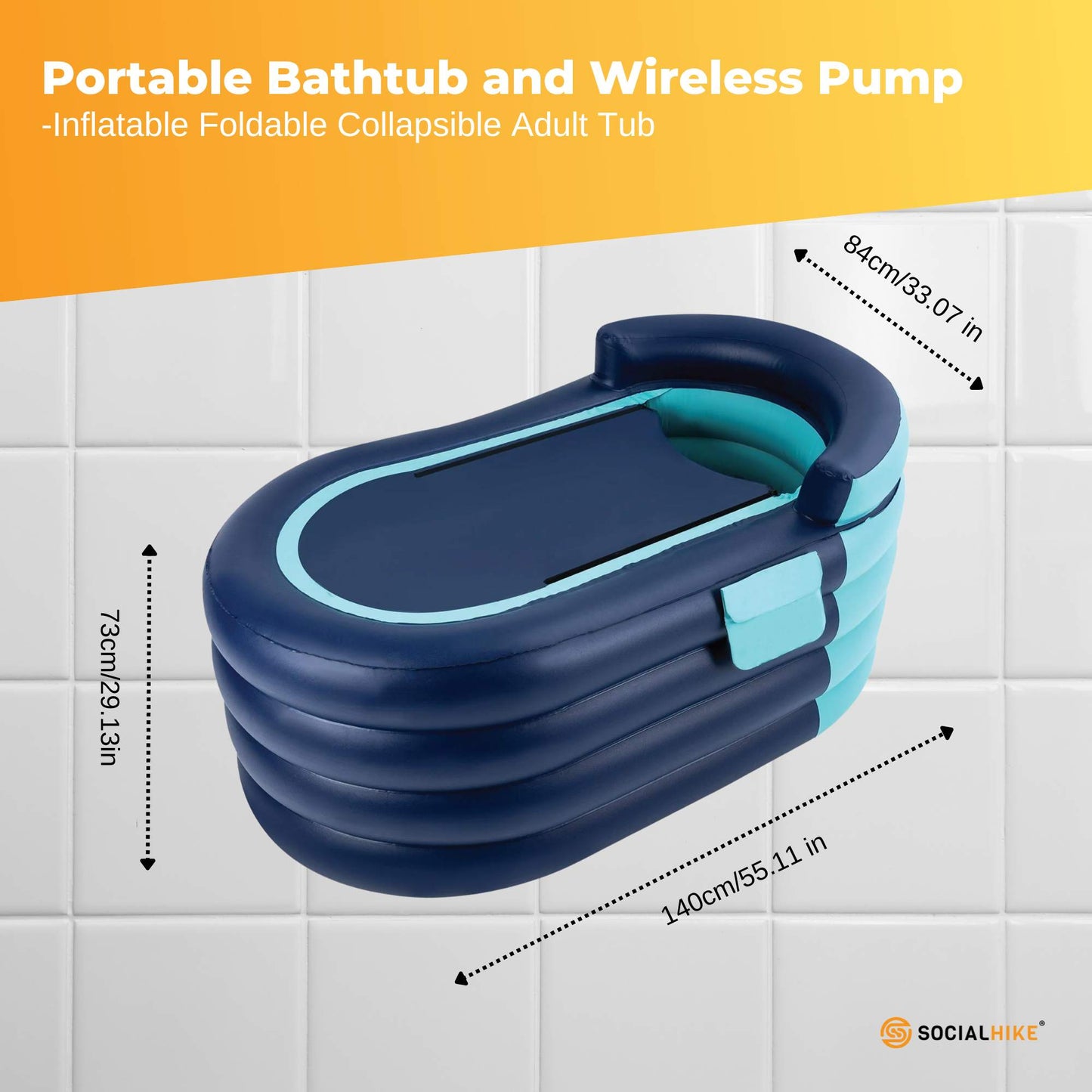 Social Hike Portable Bathtub and Wireless Pump - Inflatable Adult Tub Blue