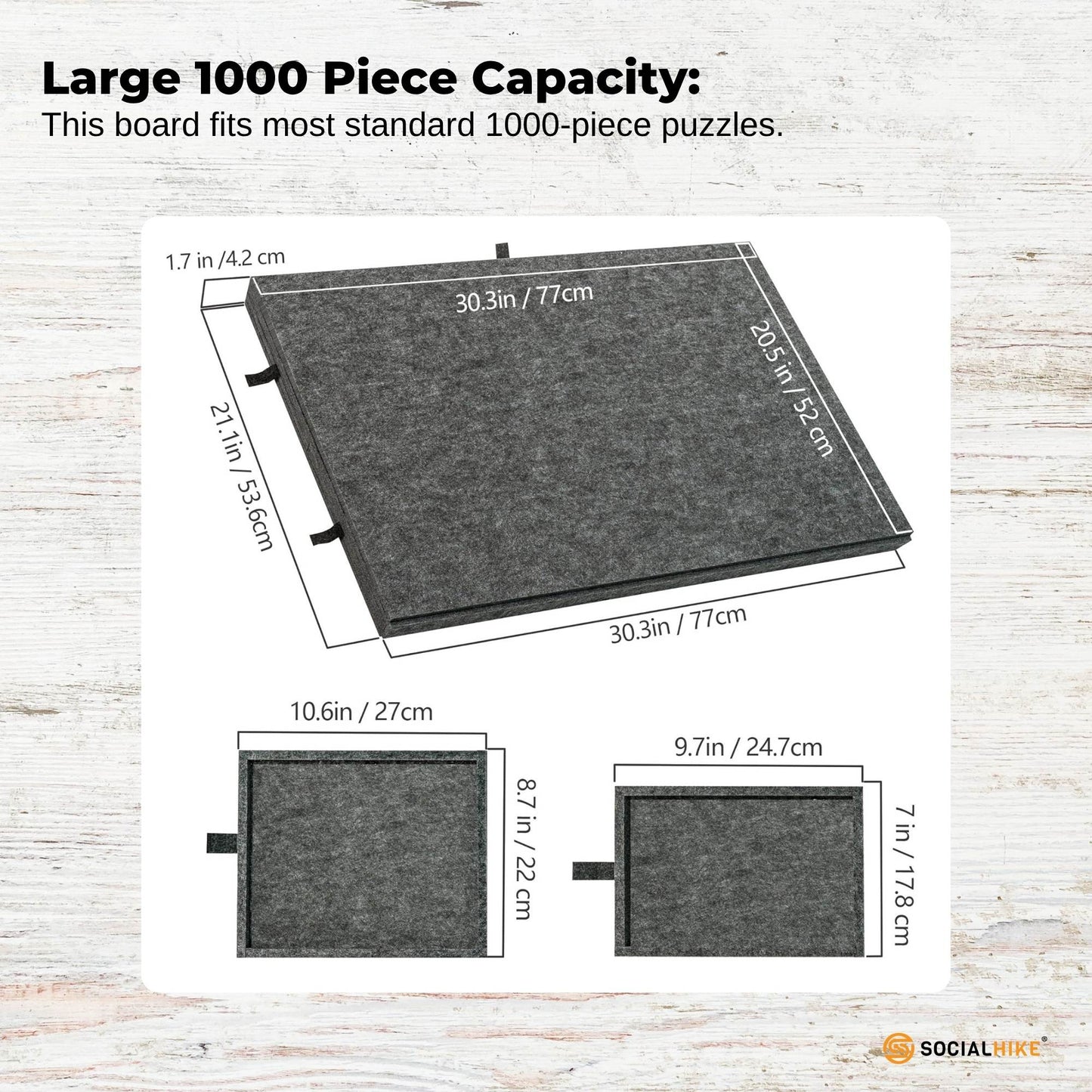 Social Hike Puzzle Board 1000 pcs - Felt Tilting Portable Cover + Drawers Grey