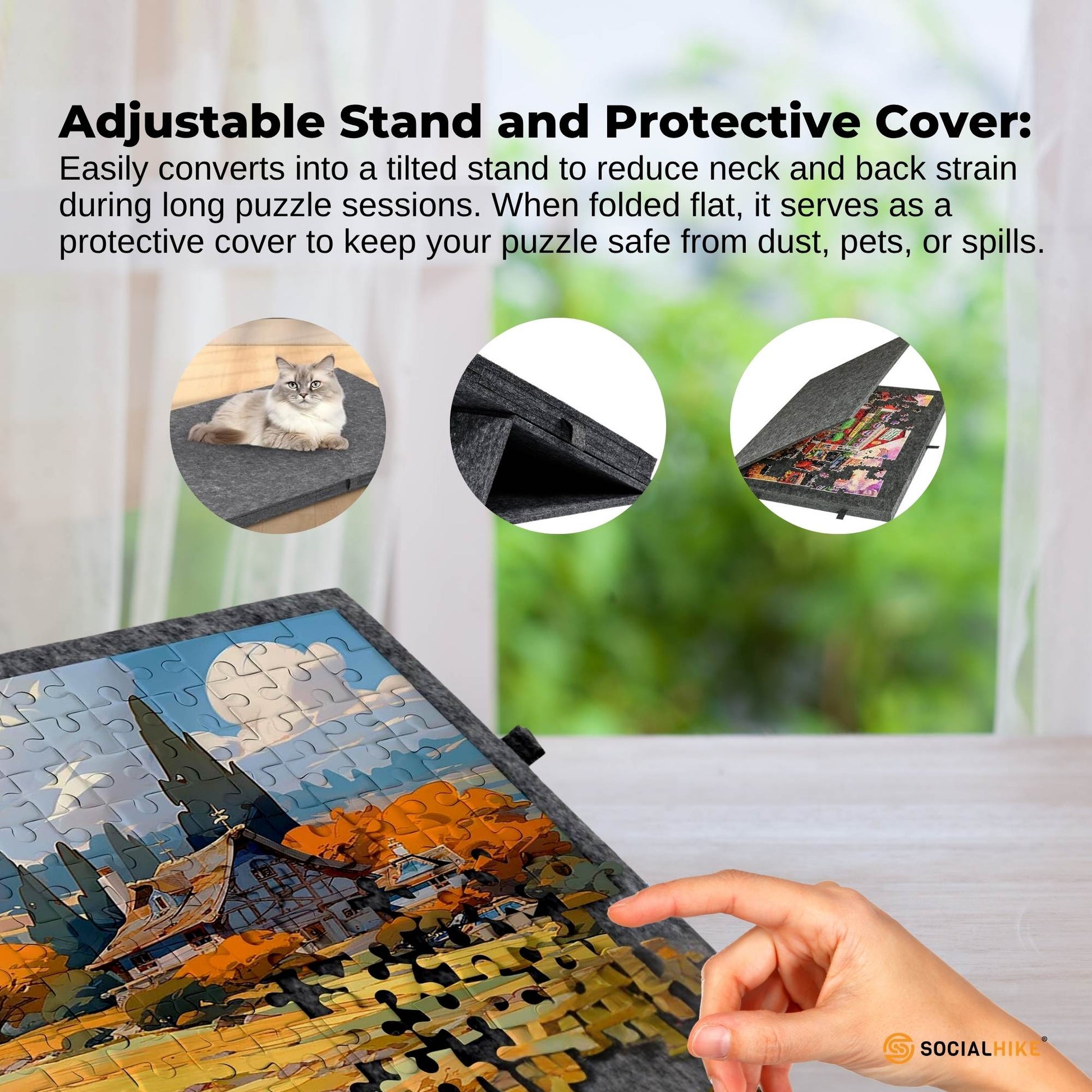 Social Hike Puzzle Board 1500 pcs - Felt Tilting Portable Cover + Drawers Grey