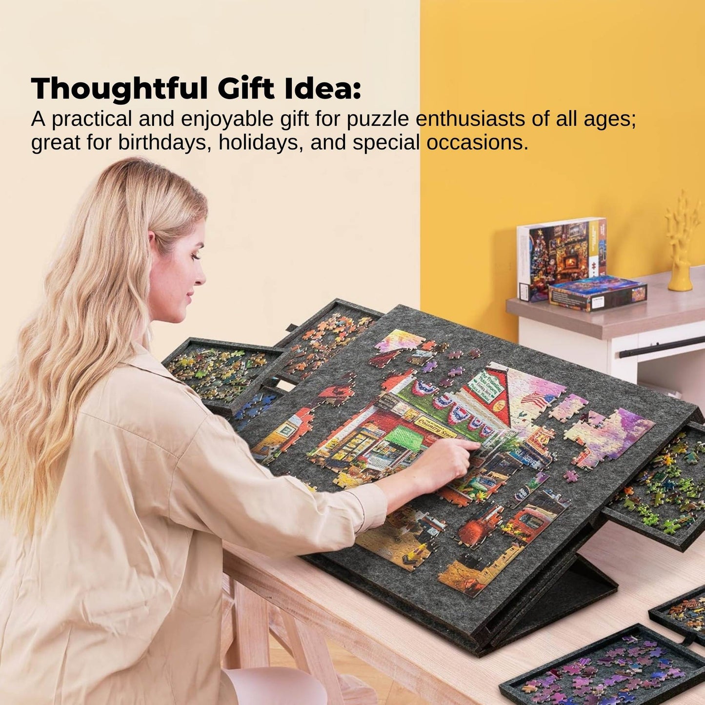 Social Hike Puzzle Board 1500 pcs - Felt Tilting Portable Cover + Drawers Grey