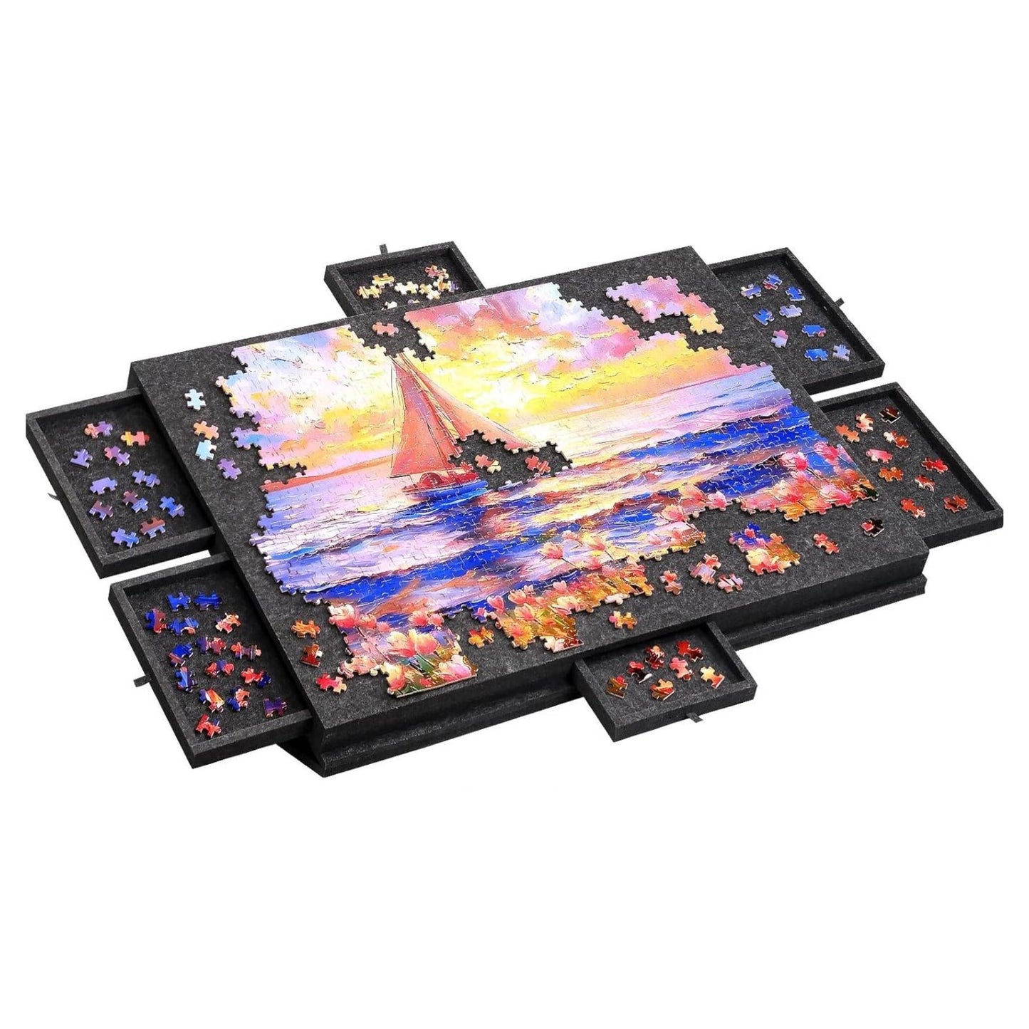 Social Hike Puzzle Board - Felt Tilting Portable Cover + Drawers Grey