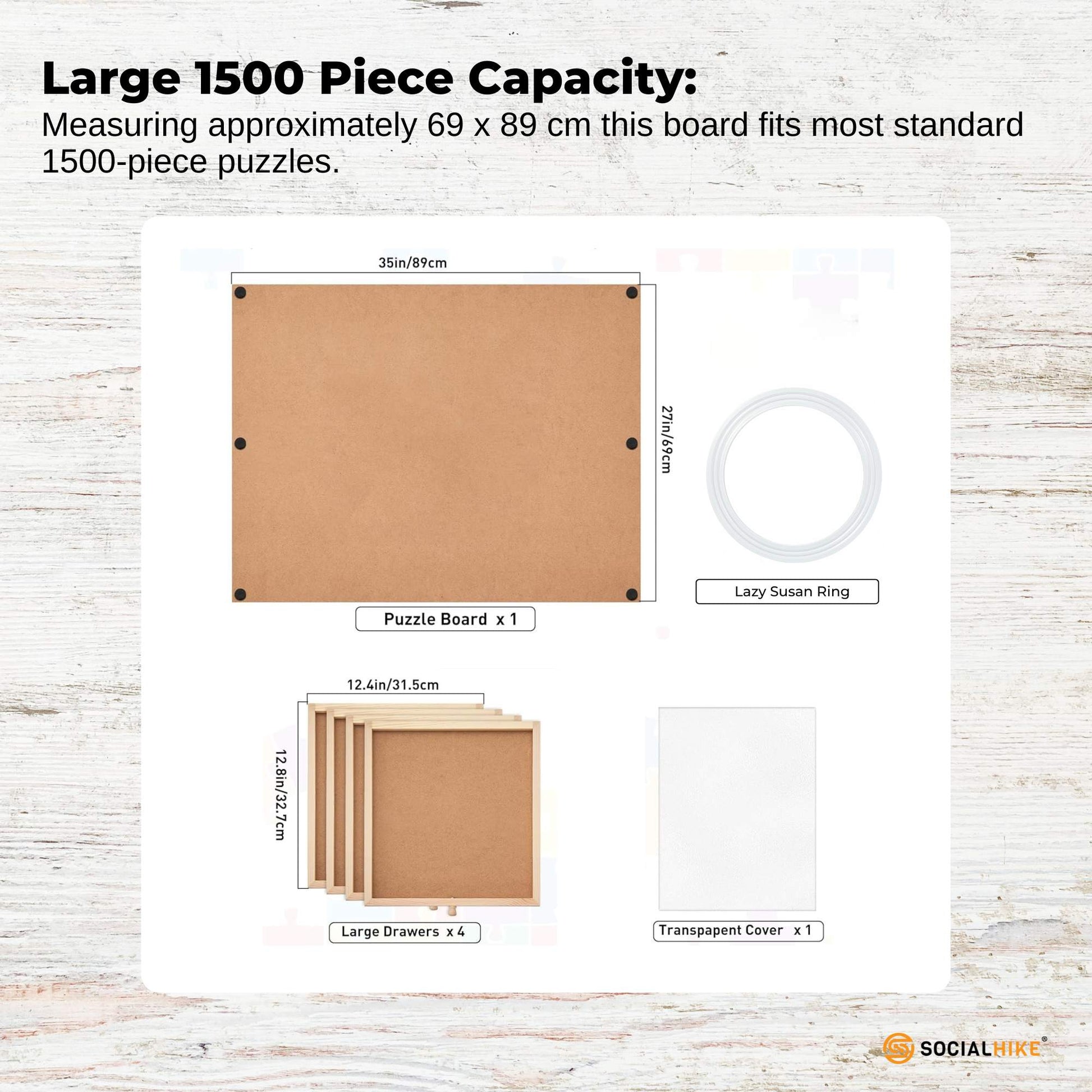 Social Hike Puzzle Board 1500 pcs - Rotating Tabletop with 4 Drawers and Cover
