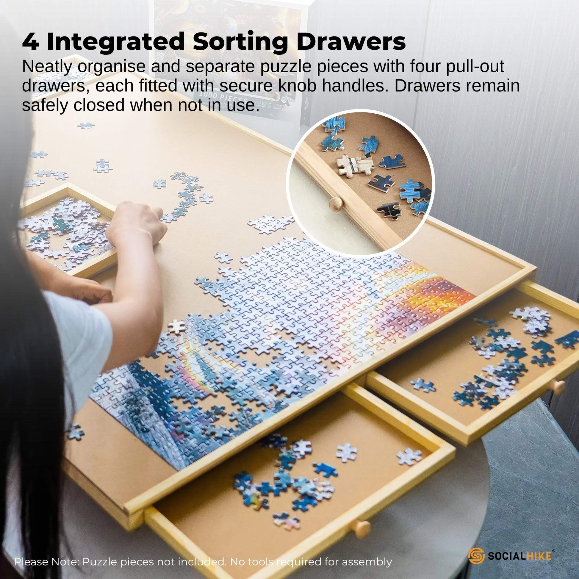 Social Hike Puzzle Board 1500 pcs - Rotating Tabletop with 4 Drawers and Cover