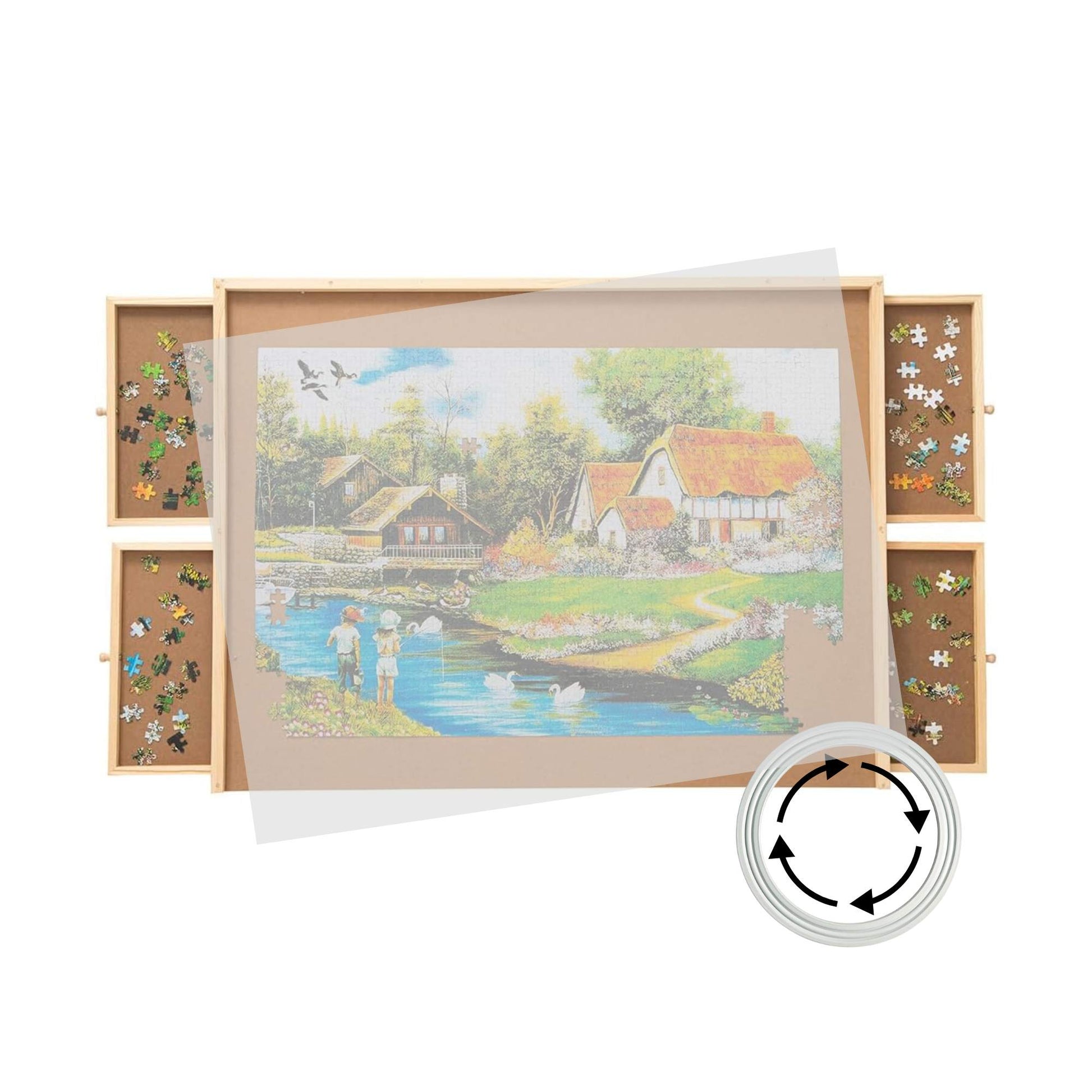 Social Hike Puzzle Board 1500 pcs - Rotating Tabletop with 4 Drawers and Cover