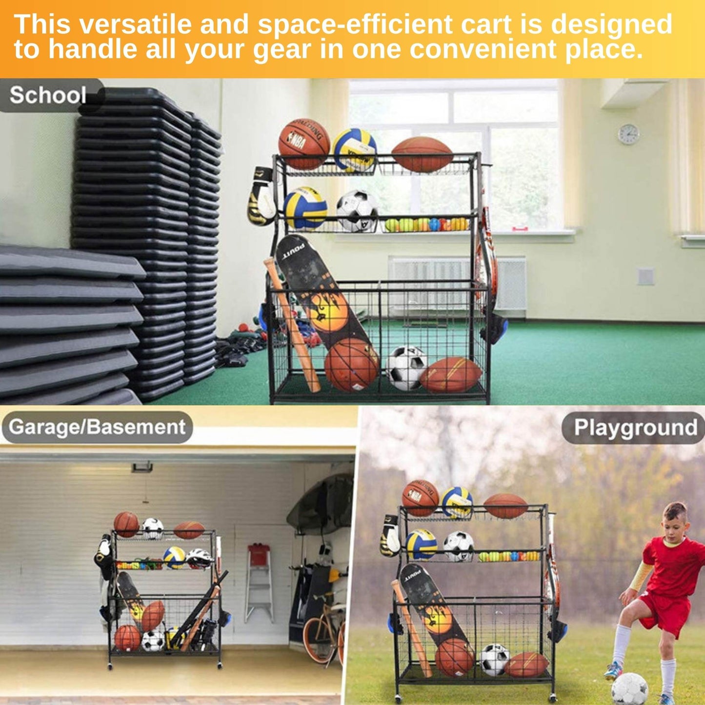 Social Hike Sports Equipment Storage Organiser Trolley on Wheels for Garage