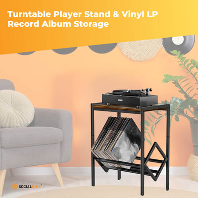 Social Hike Turntable Player Stand & Vinyl LP Record Album Storage - Black