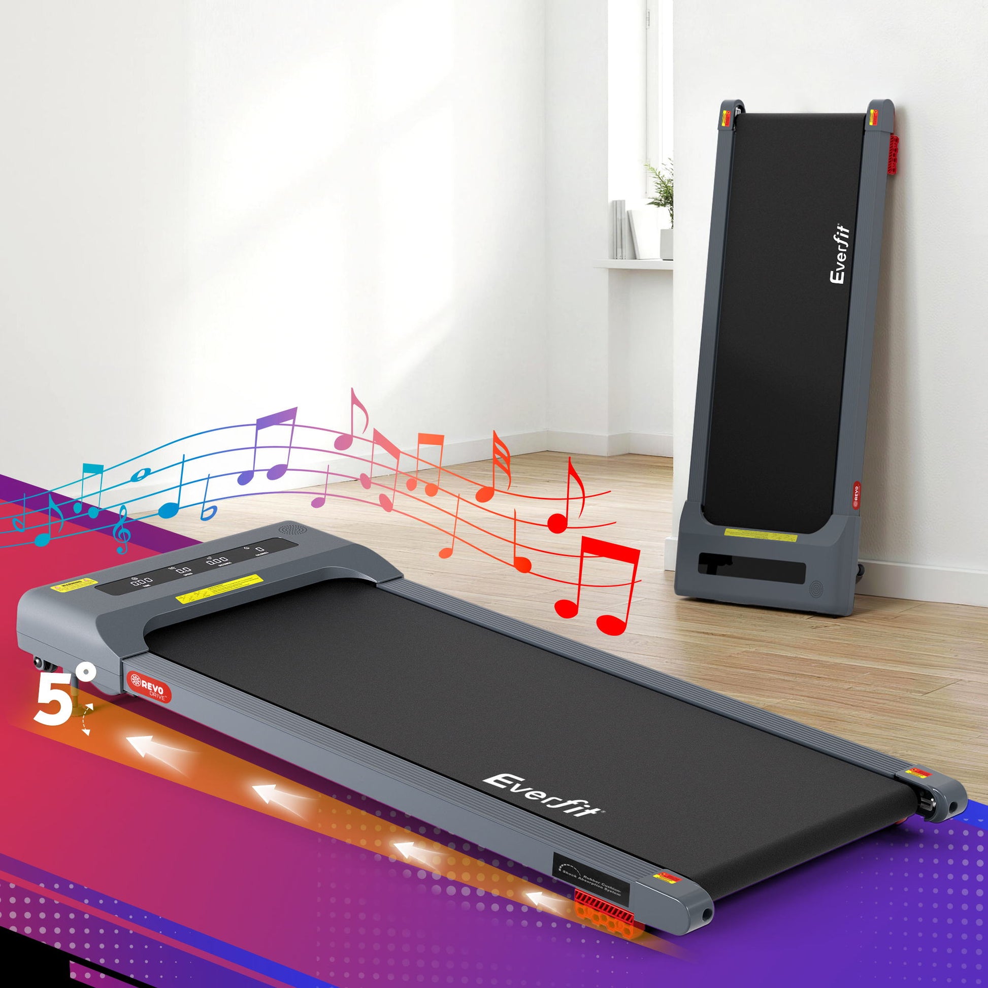 Everfit Treadmill Electric Walking Pad Incline Under Desk Home Gym 380mm Grey
