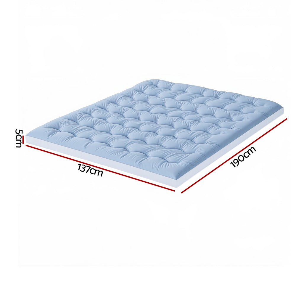 Giselle Bedding Pillowtop Mattress Topper 5cm Reversible Cooling & Soft Coral Fleece Pad for Back Pain Relief, Washable Skin-friendly Bed Protector with 45cm Deep Pocket Double