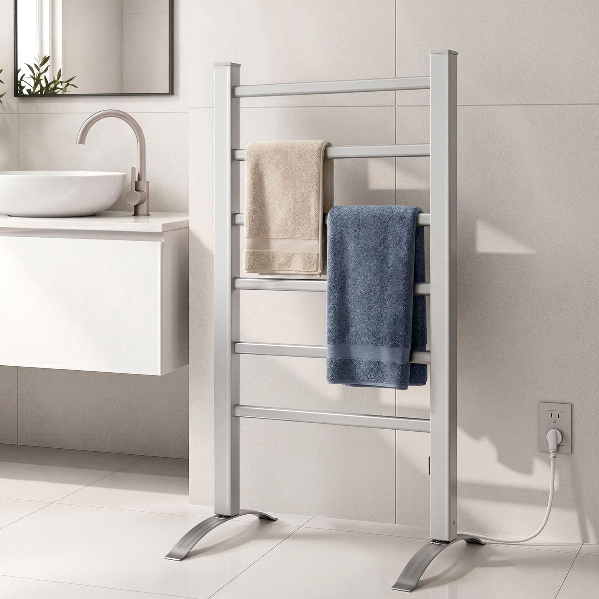 Devanti Electric Heated Towel Rail Rack 6 Bars Freestanding Clothes Dry Warmer