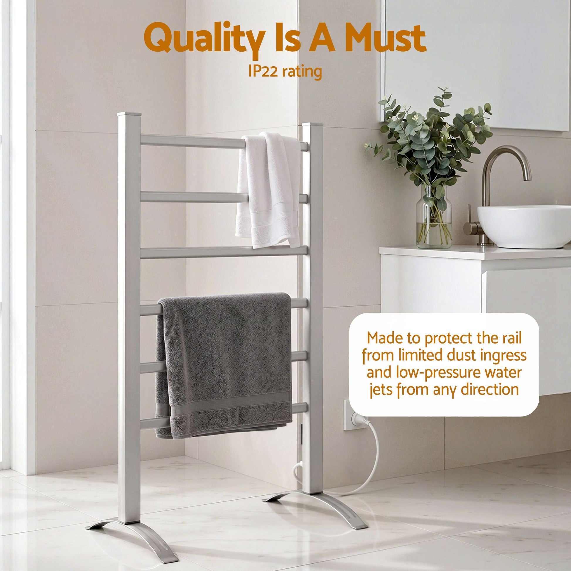 Devanti Electric Heated Towel Rail Rack 6 Bars Freestanding Clothes Dry Warmer