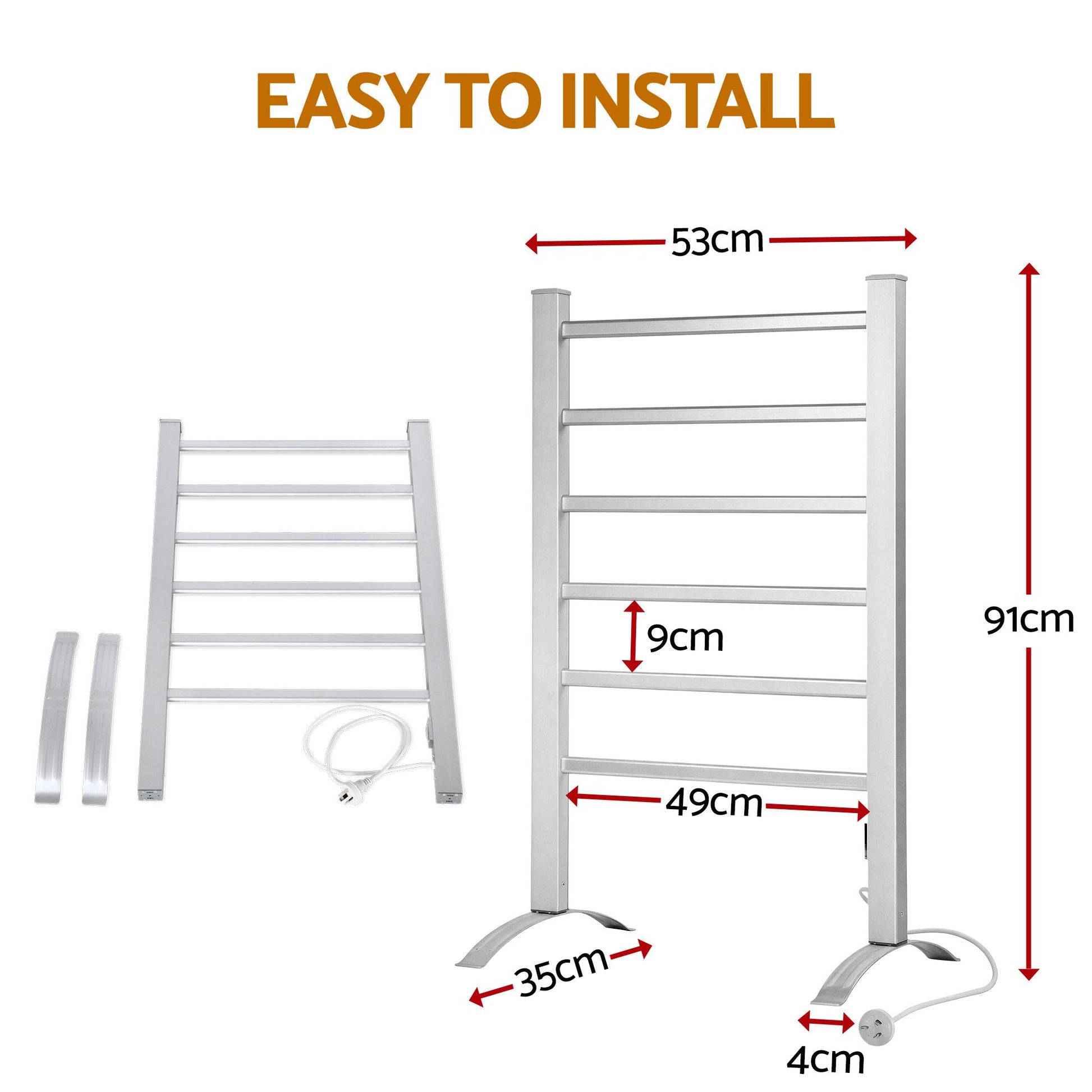 Devanti Electric Heated Towel Rail Rack 6 Bars Freestanding Clothes Dry Warmer