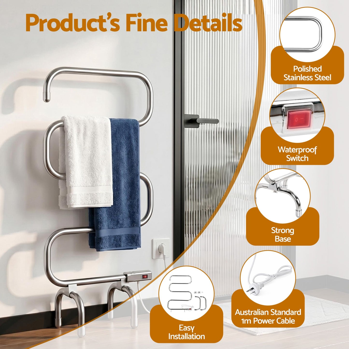 Devanti Electric Heated Towel Rail Rack 5 Bars Freestanding Clothes Dry Warmer
