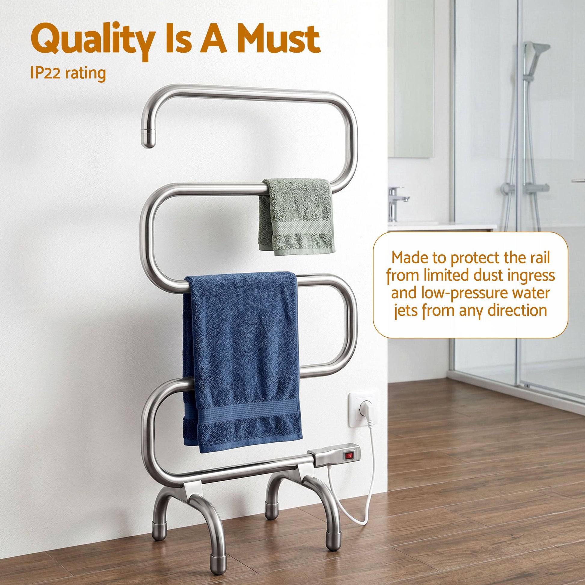 Devanti Electric Heated Towel Rail Rack 5 Bars Freestanding Clothes Dry Warmer