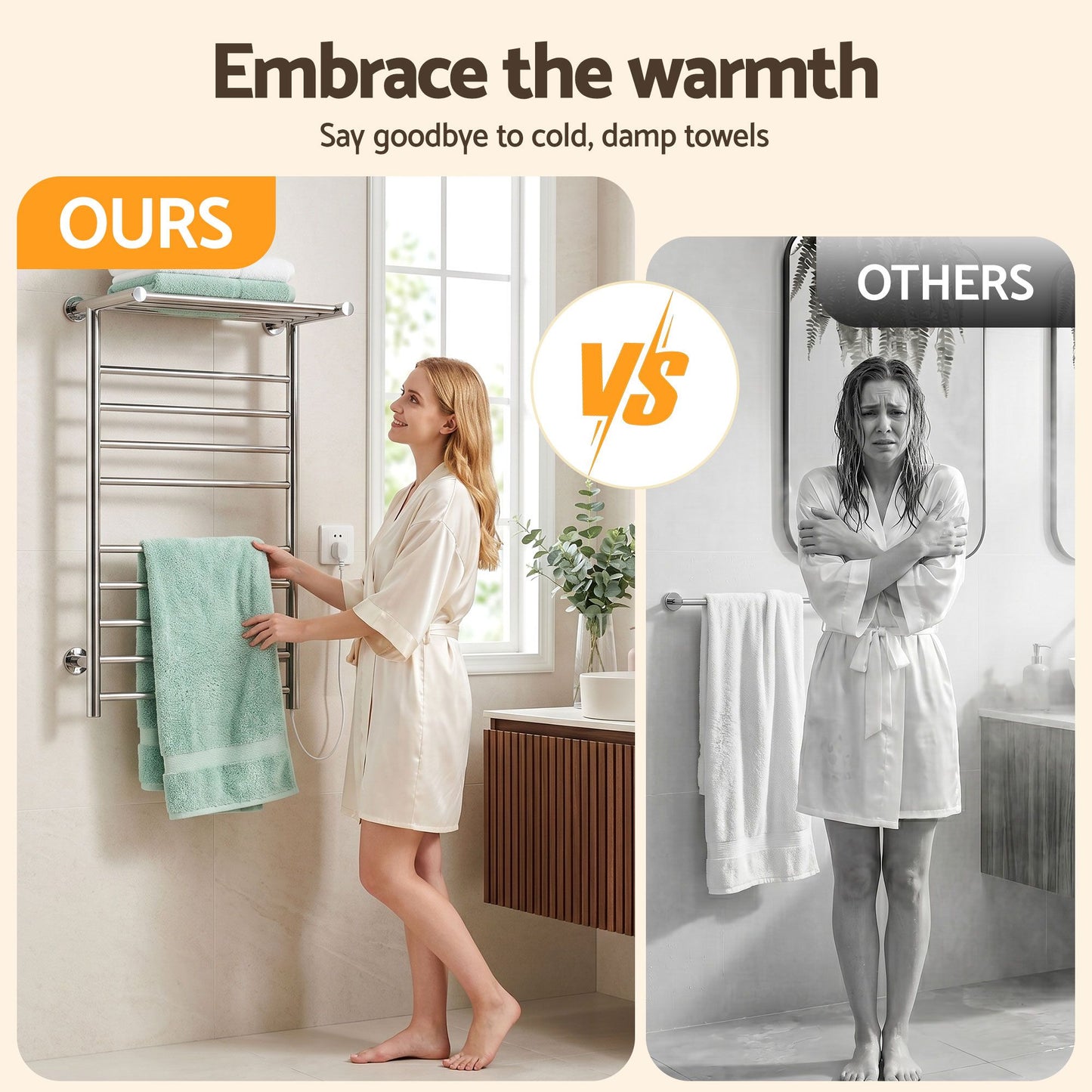 Devanti Electric Heated Towel Rail Rack 14 Bars Wall Mounted Clothes Dry Warmer