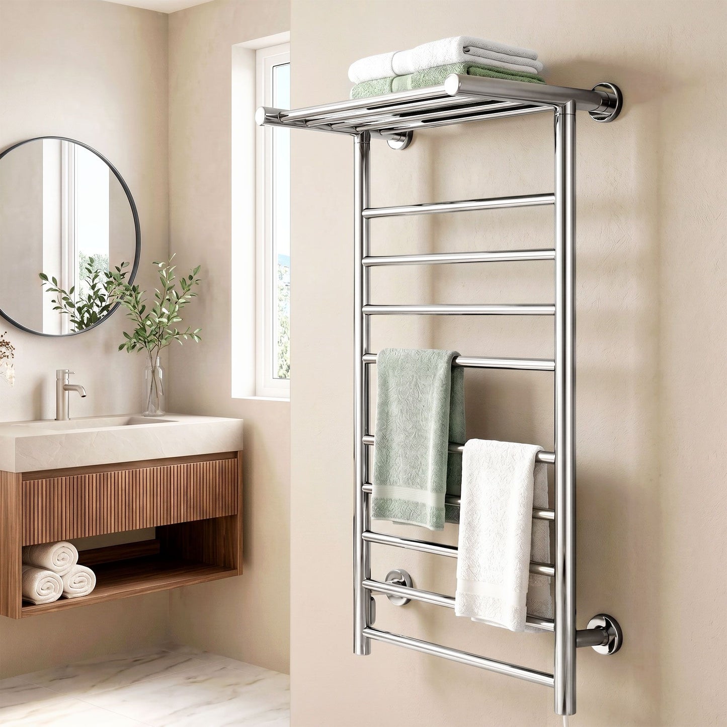 Devanti Electric Heated Towel Rail Rack 14 Bars Wall Mounted Clothes Dry Warmer