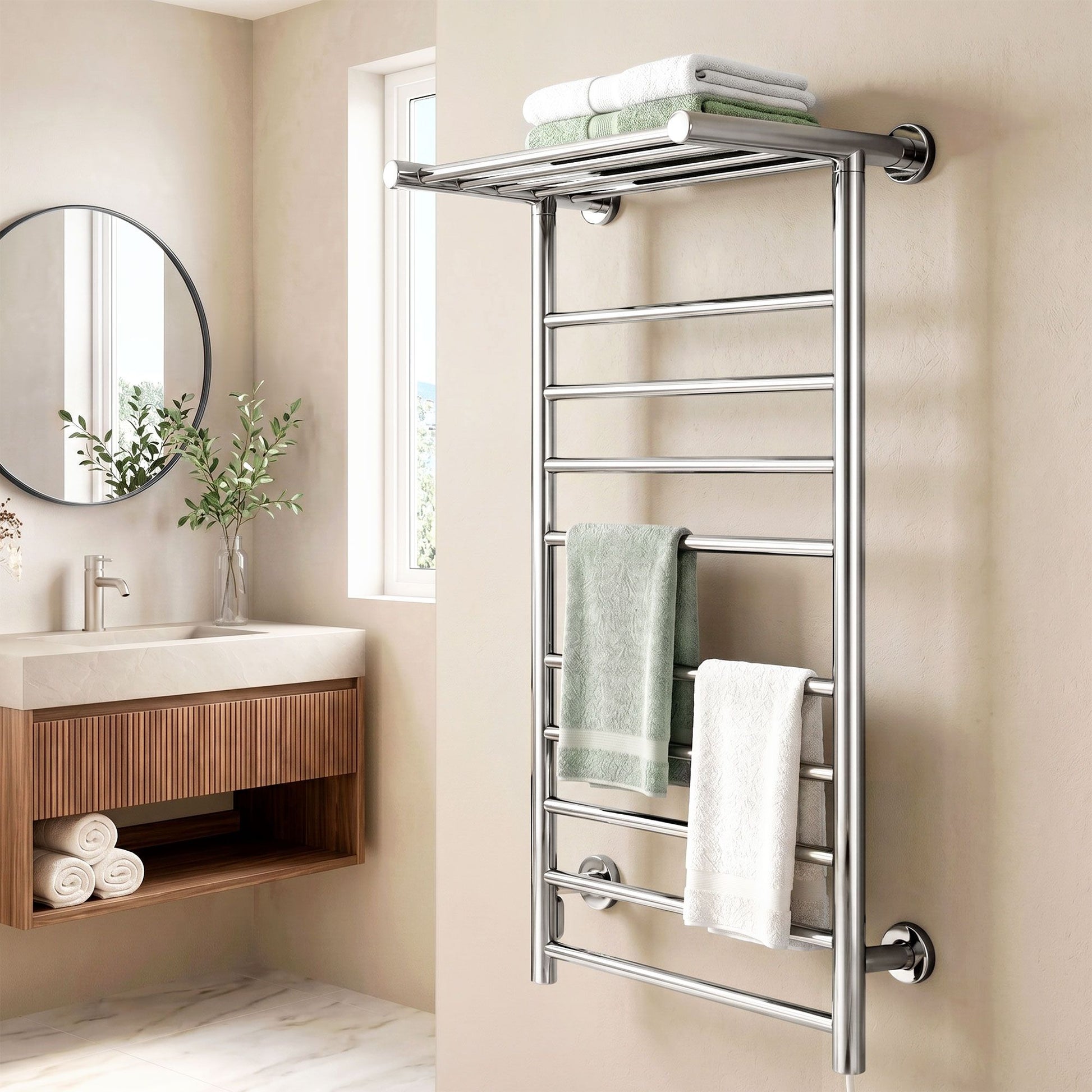 Devanti Electric Heated Towel Rail Rack 14 Bars Wall Mounted Clothes Dry Warmer