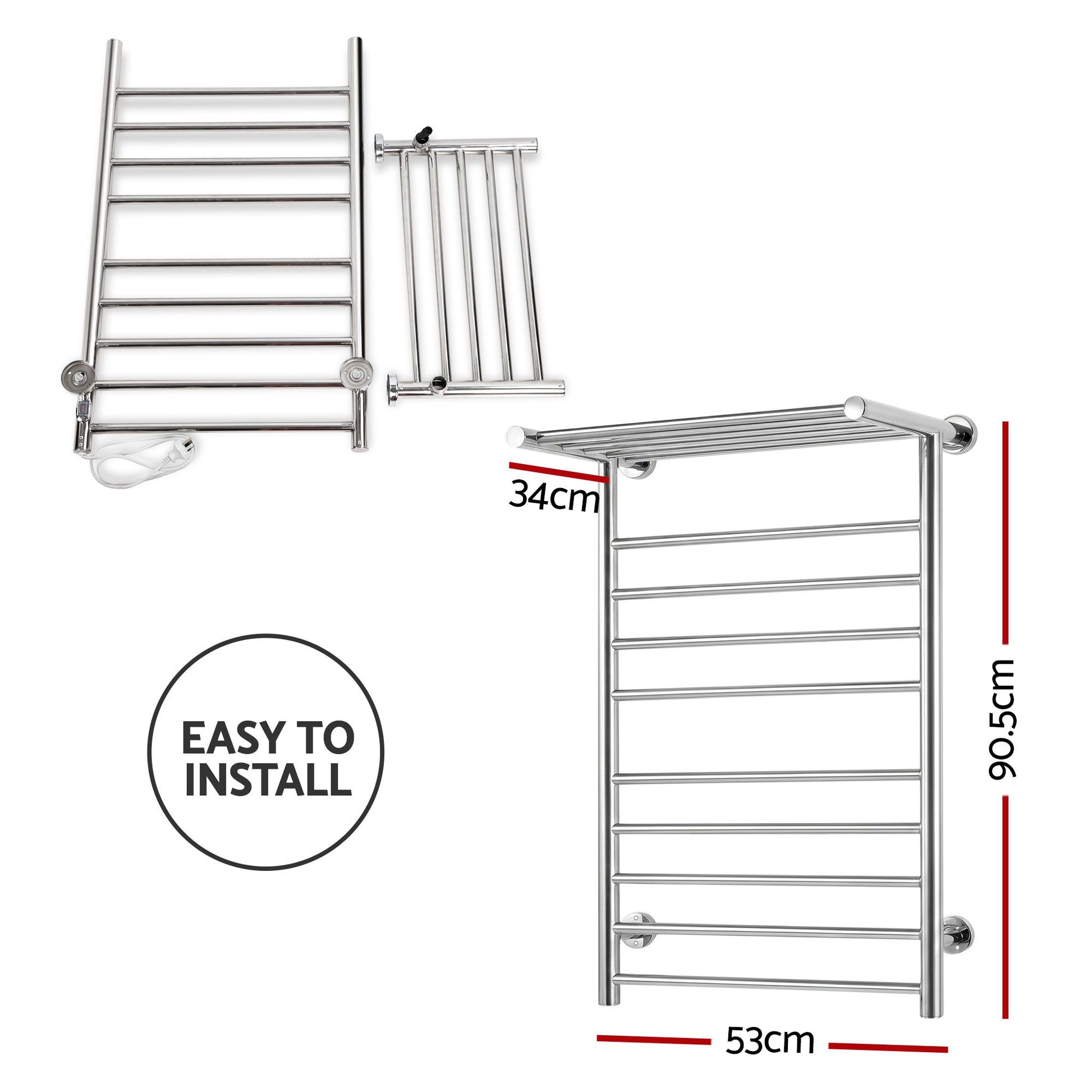 Devanti Electric Heated Towel Rail Rack 14 Bars Wall Mounted Clothes Dry Warmer