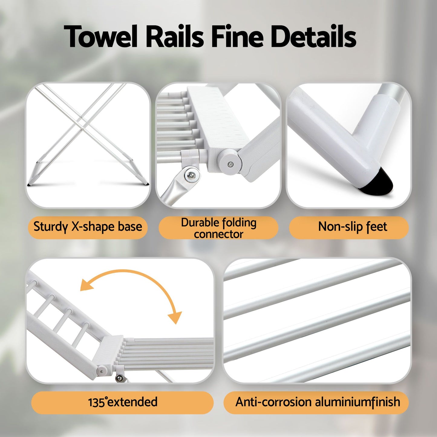 Devanti Electric Heated Towel Rail Rack 18 Bars Freestanding Clothes Dry Warmer