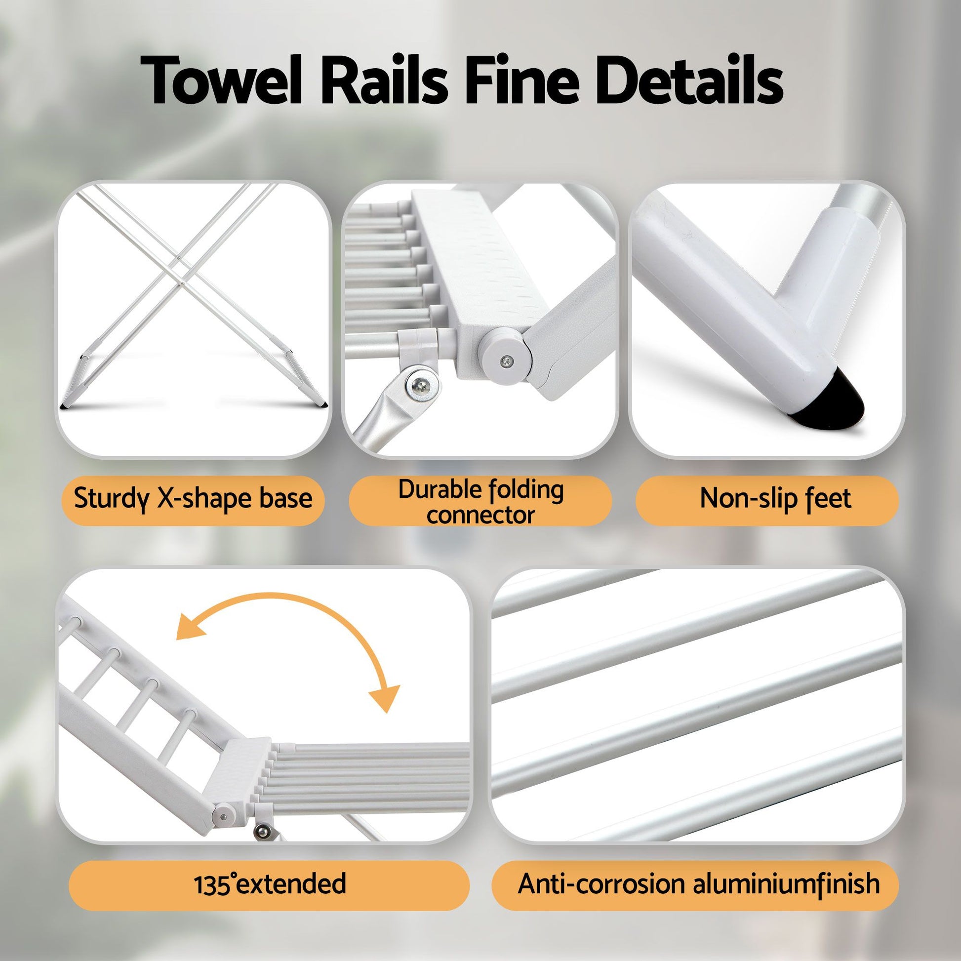 Devanti Electric Heated Towel Rail Rack 18 Bars Freestanding Clothes Dry Warmer